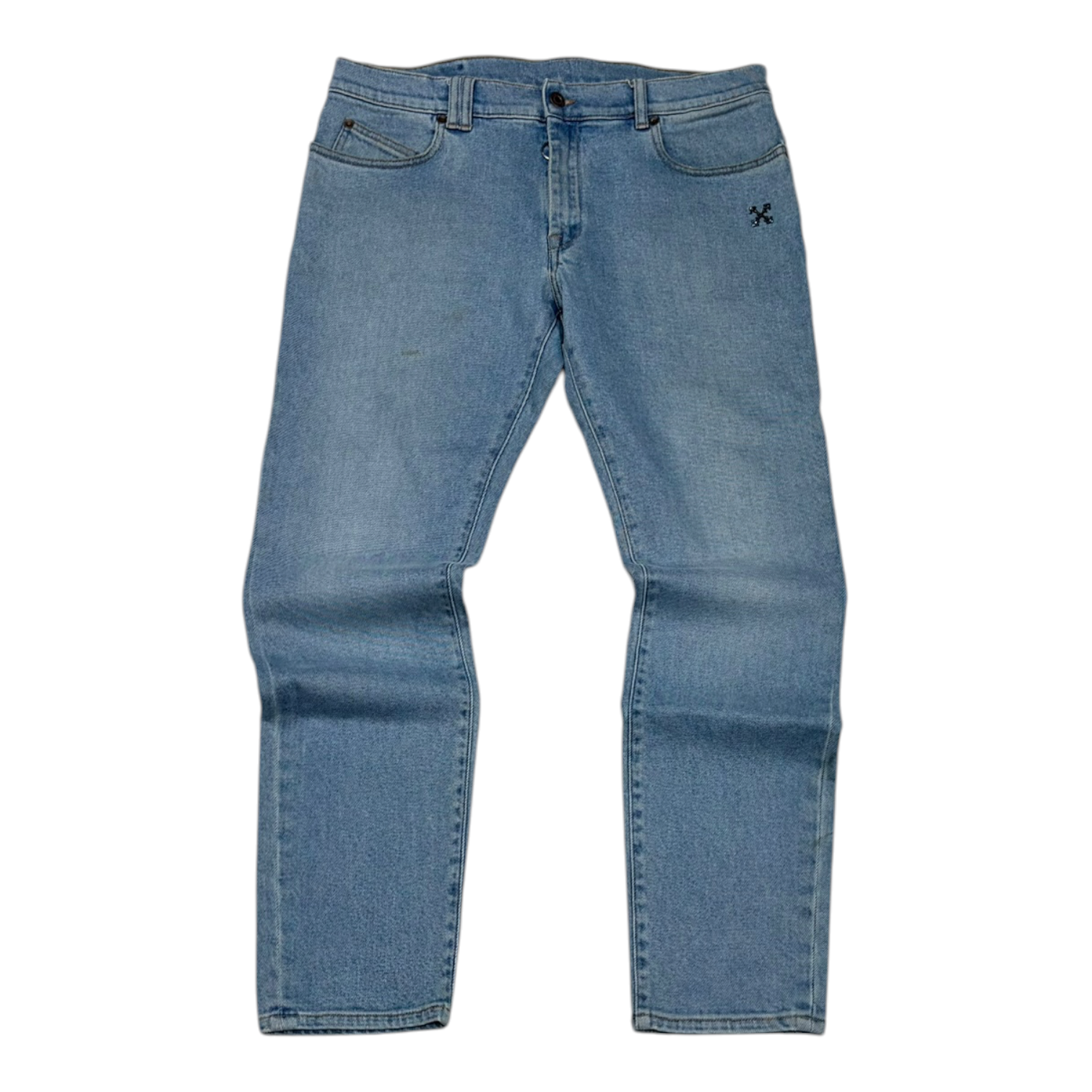 Off-White Diagonal Pocket Distress Skinny Jeans Blue