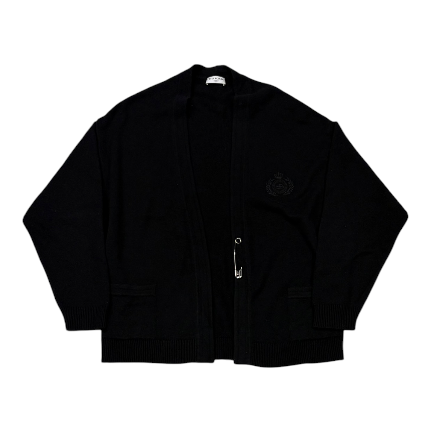 Balenciaga Crest & Pin Wrap Cardigan Black