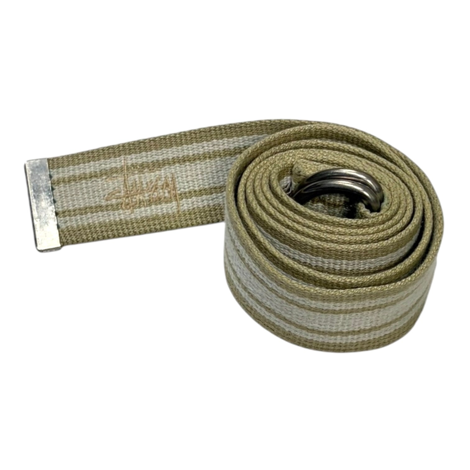 Stussy D Ring Webbing Canvas Stripe Belt Beige