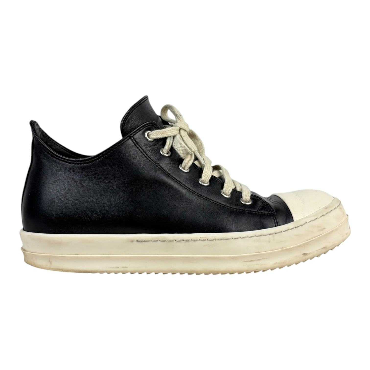 Rick Owens Low Leather Sneakers Black Milk