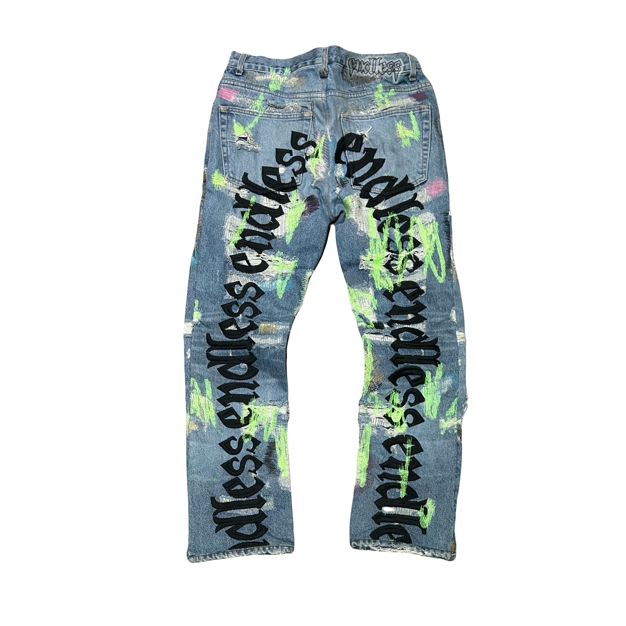 Endless Embroidered and Distressed Denim Jeans