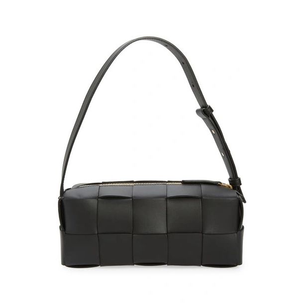 Bottega Veneta Brick Cassette Shoulder Bag Small Intreccio Black