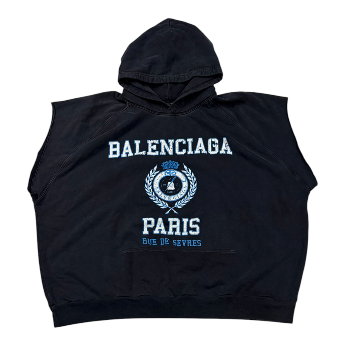 Balenciaga-Est. 1917 College Logo Oversized Sleeveless Hooded Sweatshirt Navy