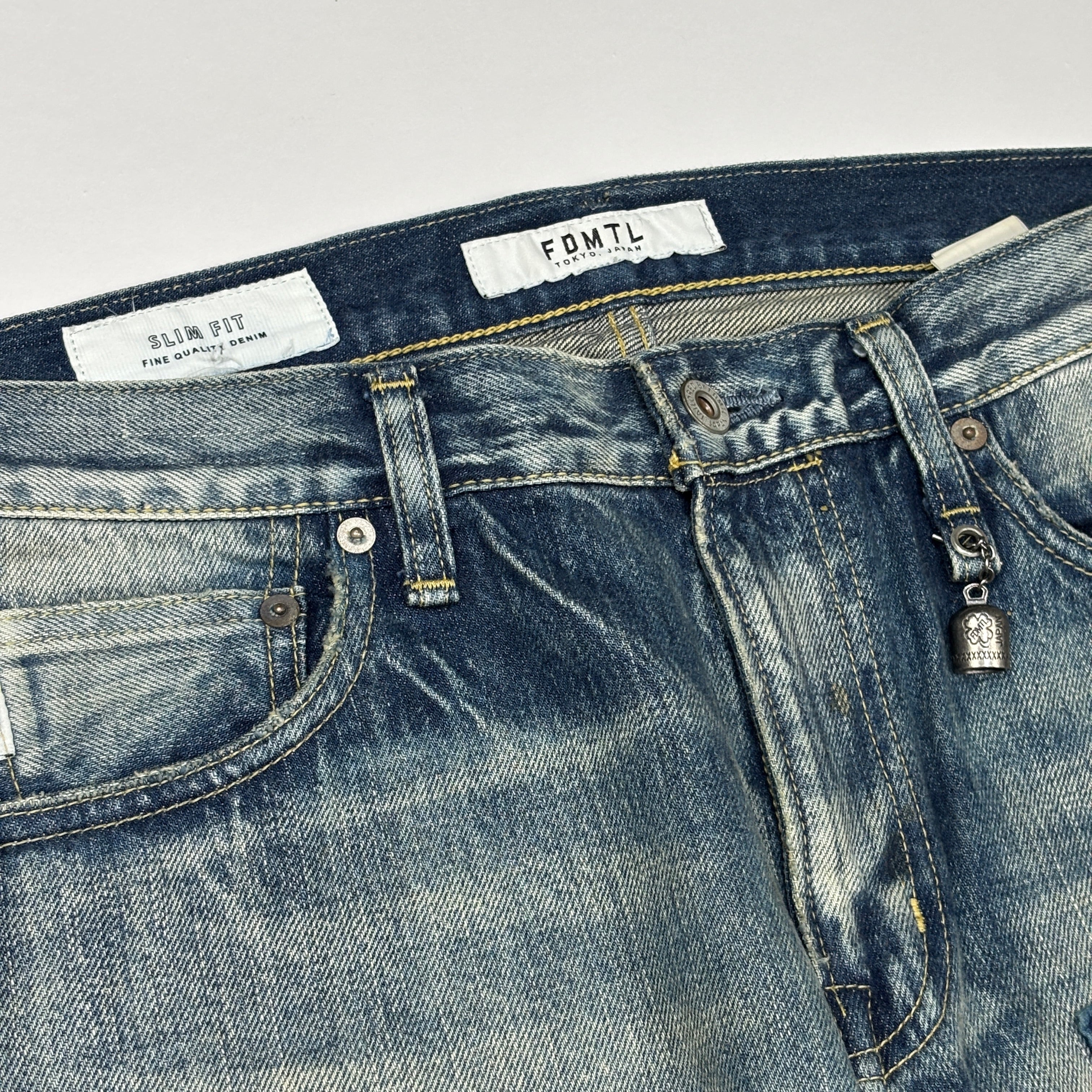 FDMTL Slim Straight Patchwork Denim Jeans Blue