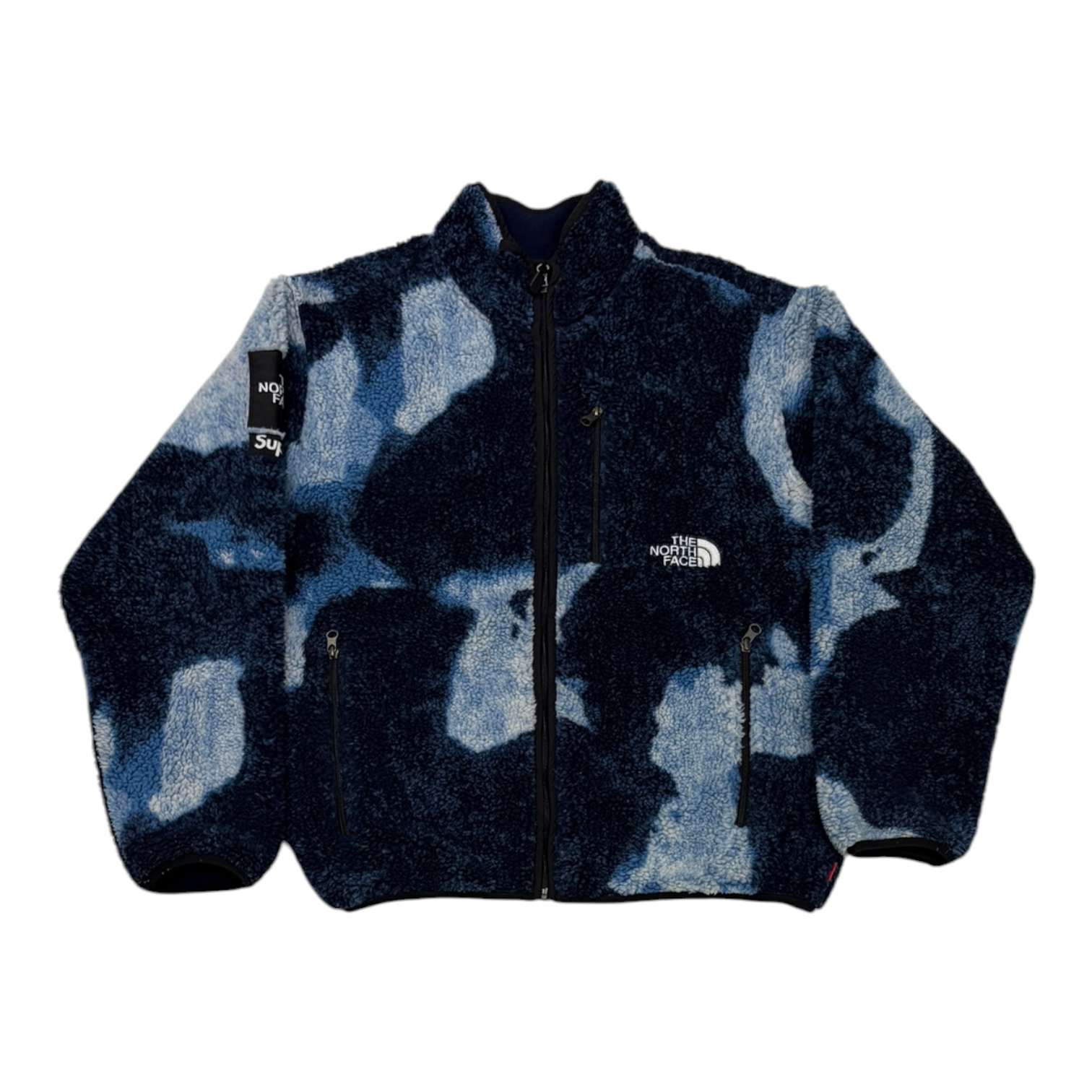 Supreme The North Face Bleached Denim Print Fleece Jacket Indigo