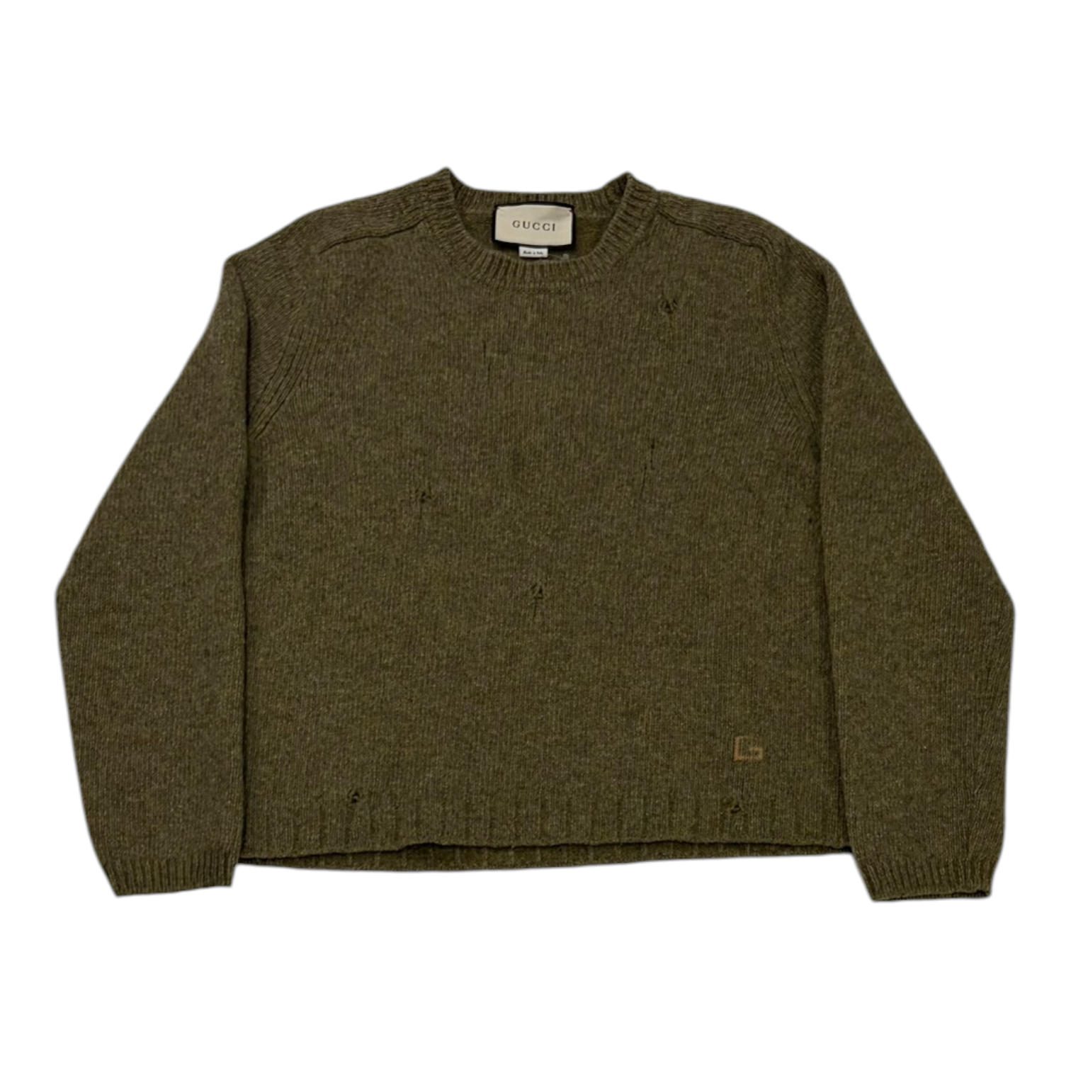 Gucci Distressed Wool Crewneck Sweater Green