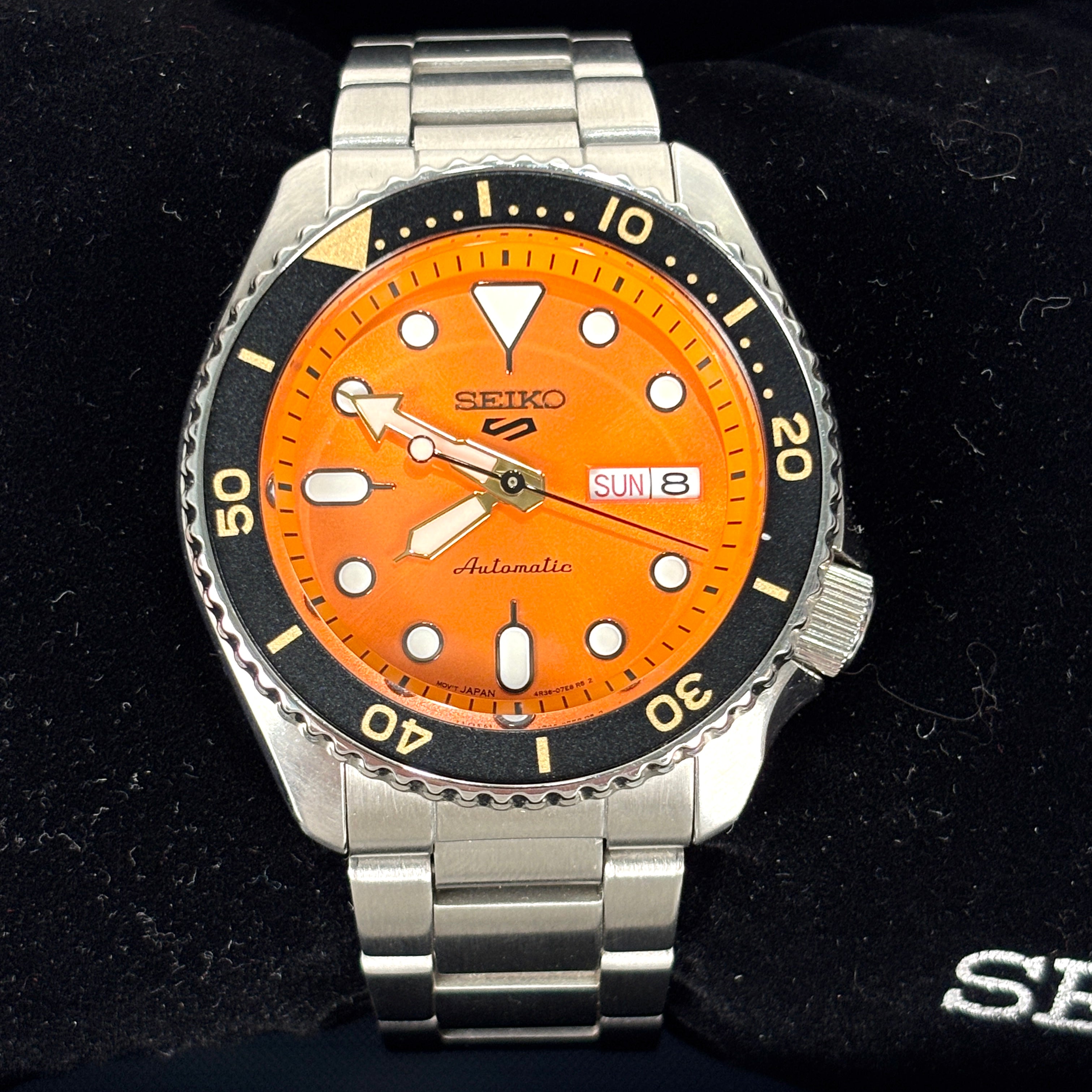 Seiko 5 Sports Automatic Orange-Dial & Black Bezel Men's Watch