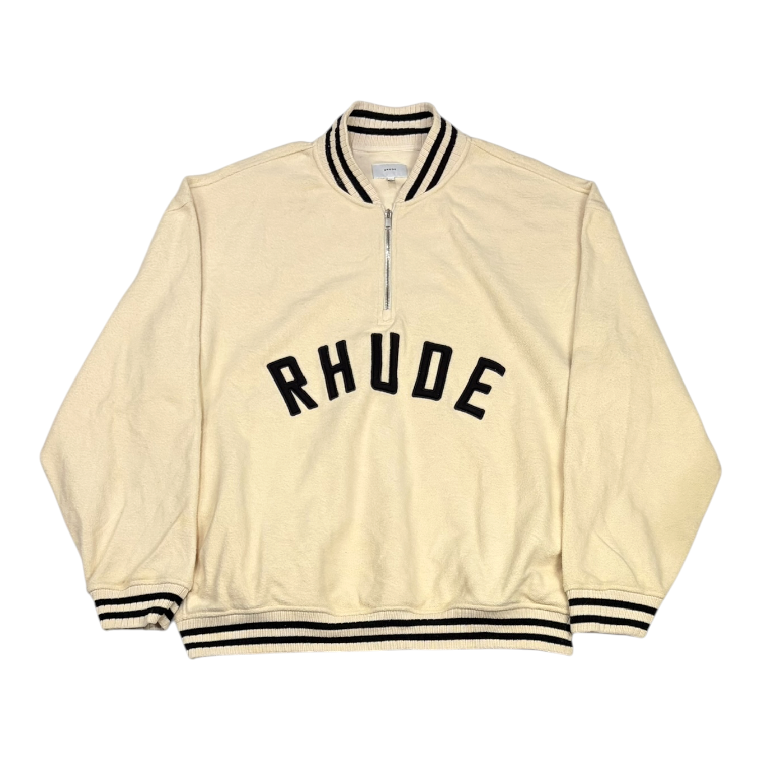 Rhude Quarter Zip Varsity Sweater Cream