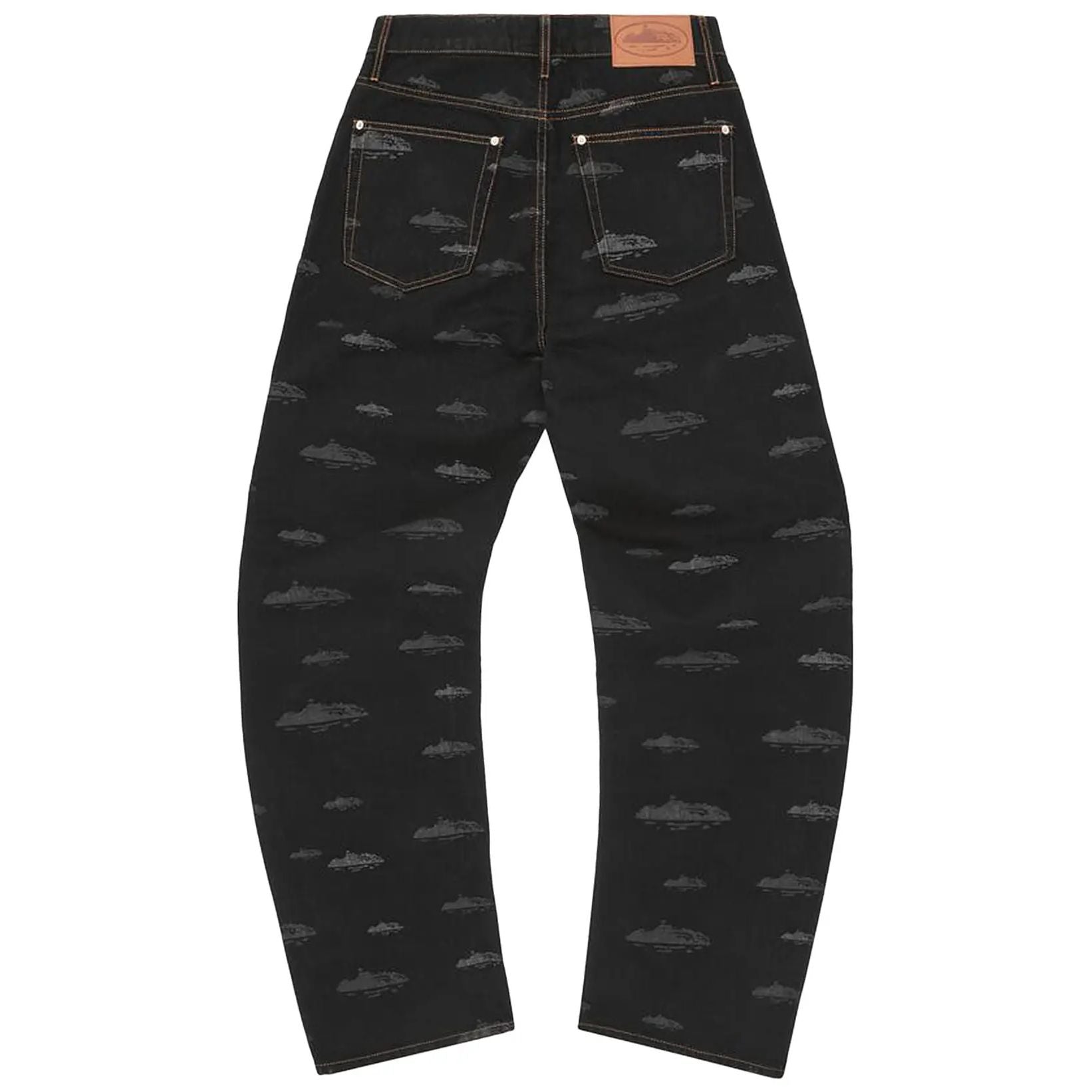 Corteiz Alcatraz Pattern Denim Jeans Black