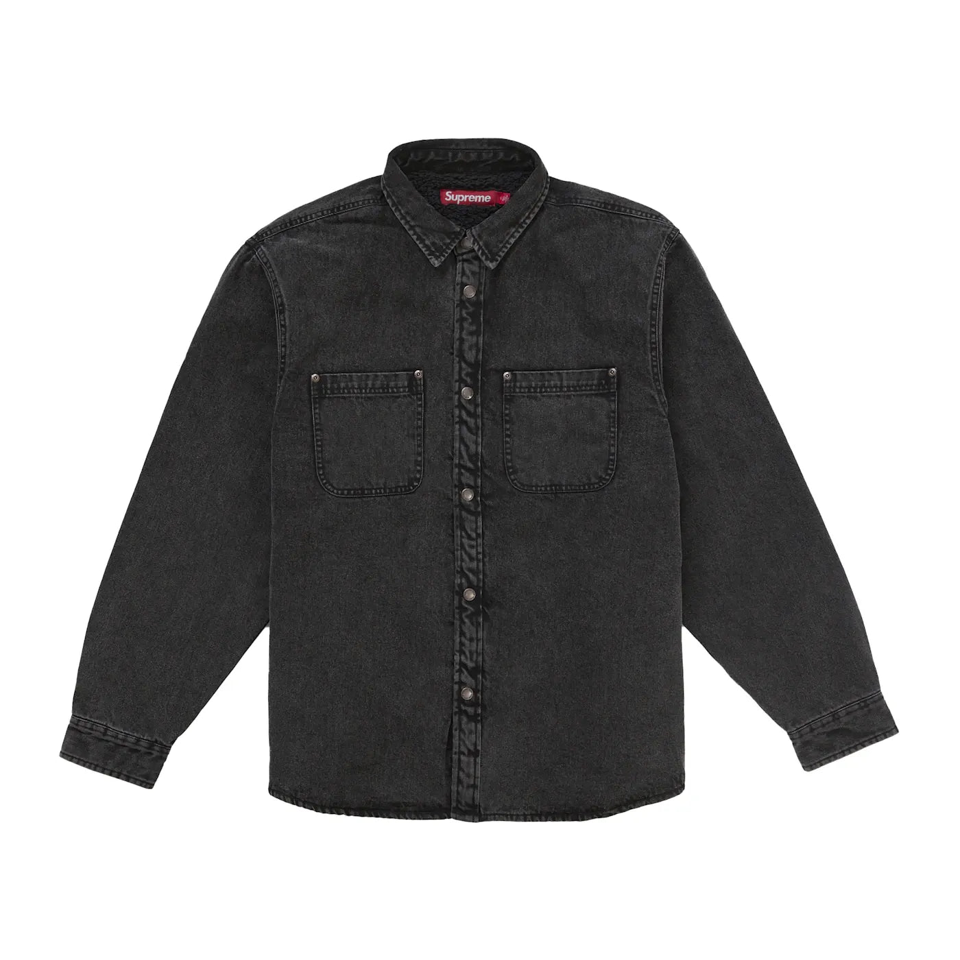 Supreme Shearling Lined Denim Work Shirt Overdyed Black