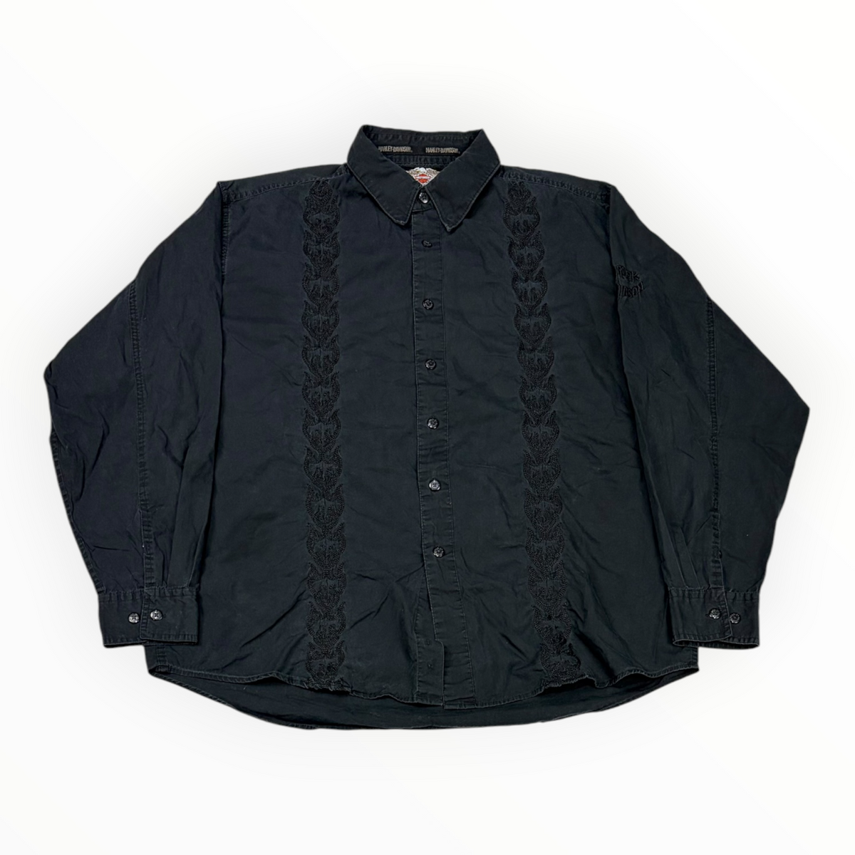 Harley Davidson Embroidered Flames Shirt Black