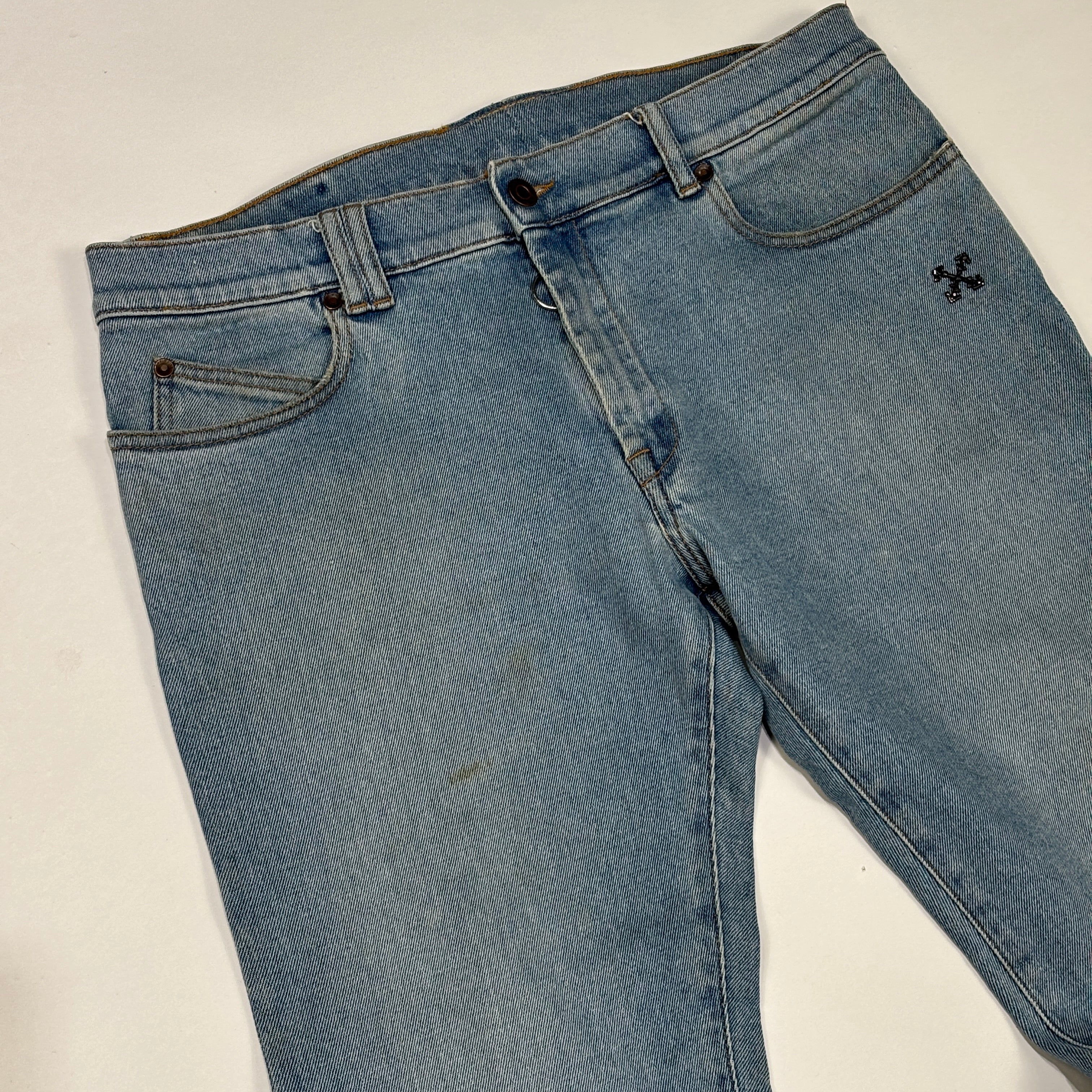 Off-White Diagonal Pocket Distress Skinny Jeans Blue