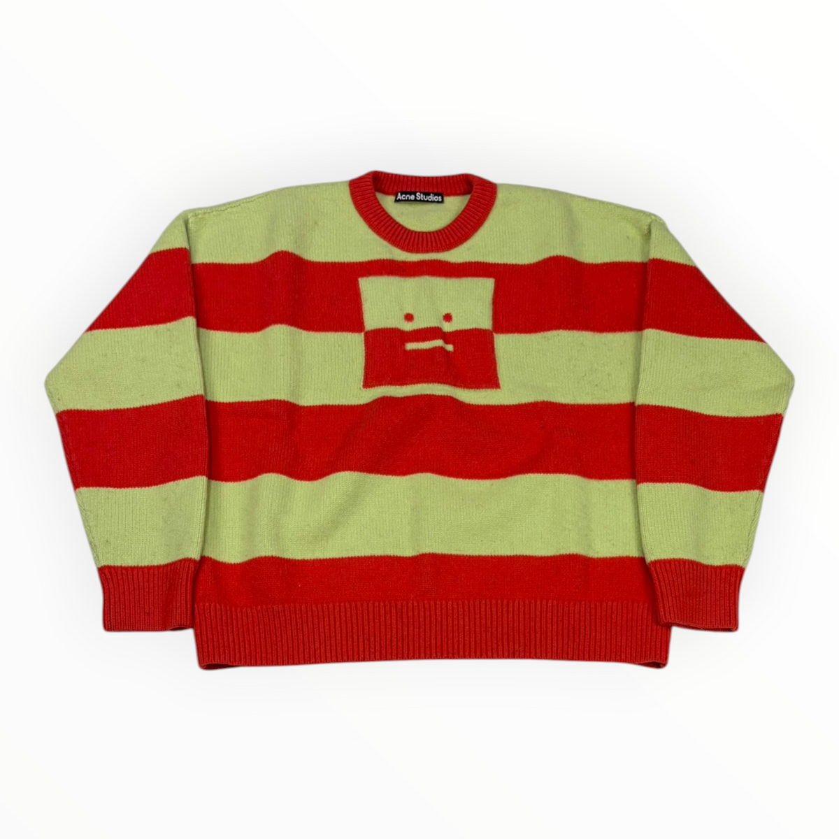 Acne Studios Face Wool Striped Knit Sweater Light Green/Red