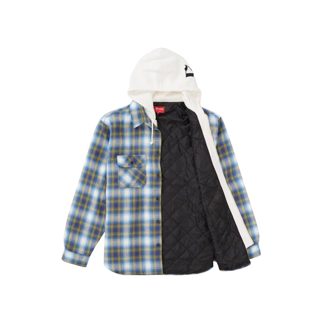Supreme Hooded Flannel Zip Up Shirt Blue