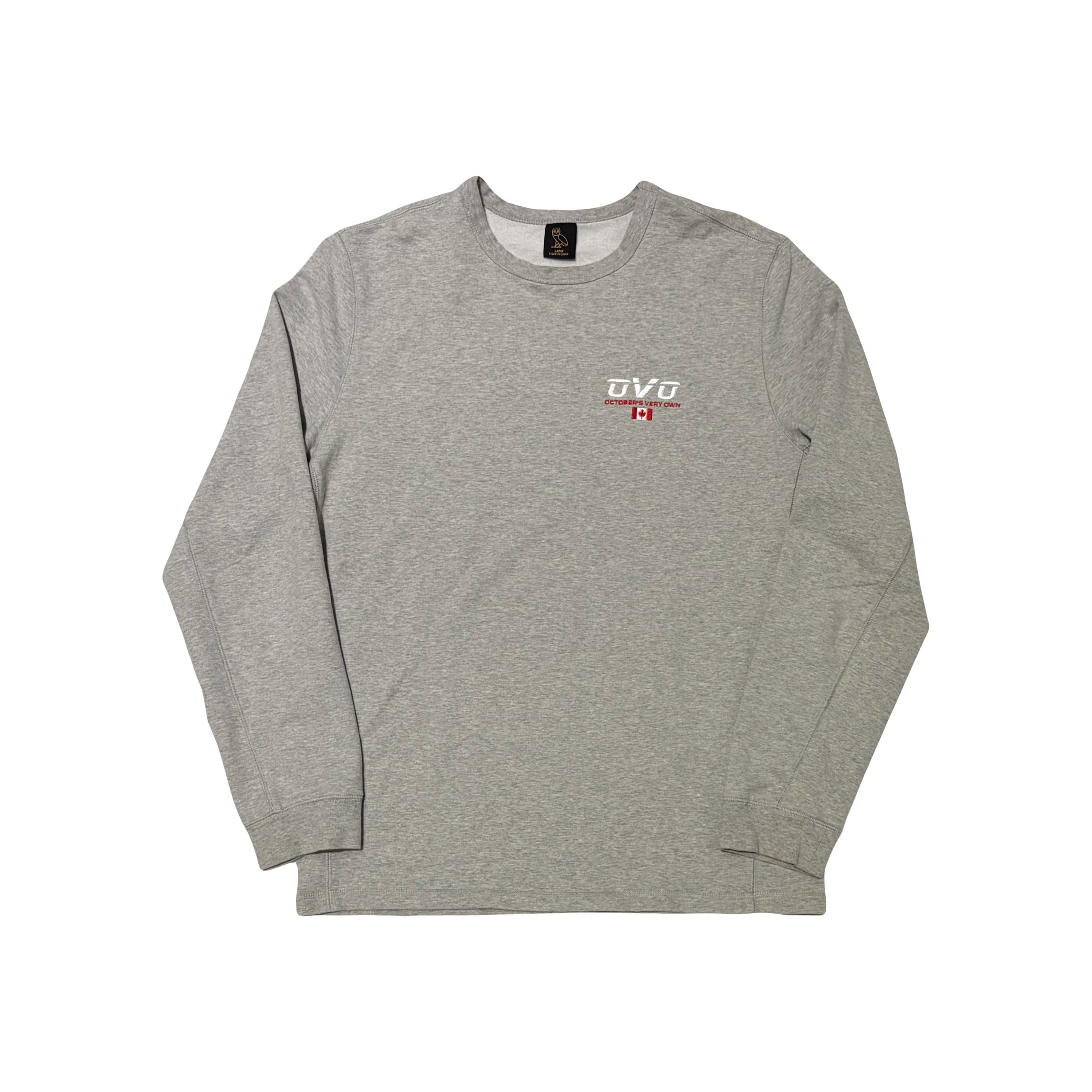 OVO Canada Flag Sport Crewneck Sweater Stitched Grey
