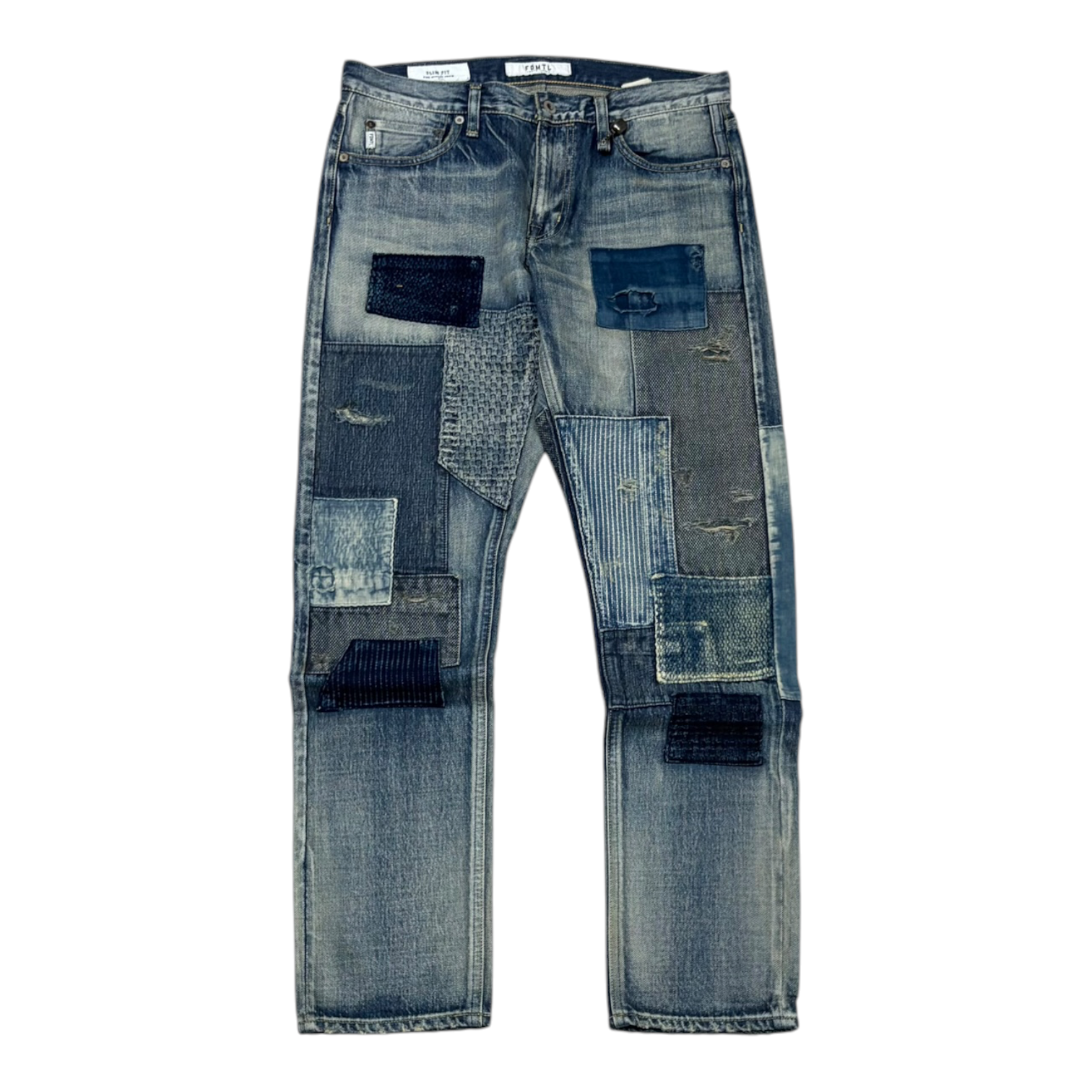 FDMTL Slim Straight Patchwork Denim Jeans Blue