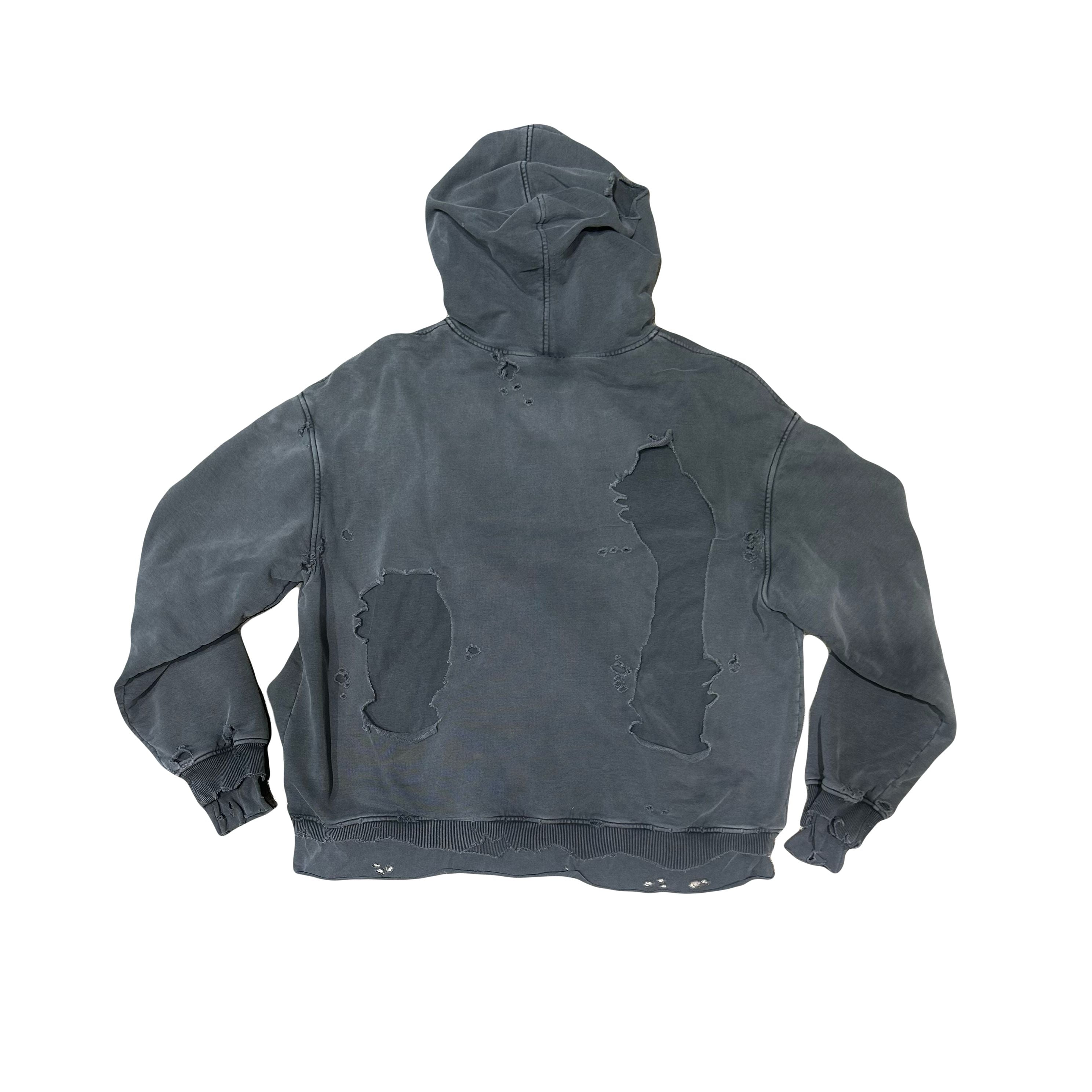C2H2 Vagrant Double Layer Distressed Hoodie Grey
