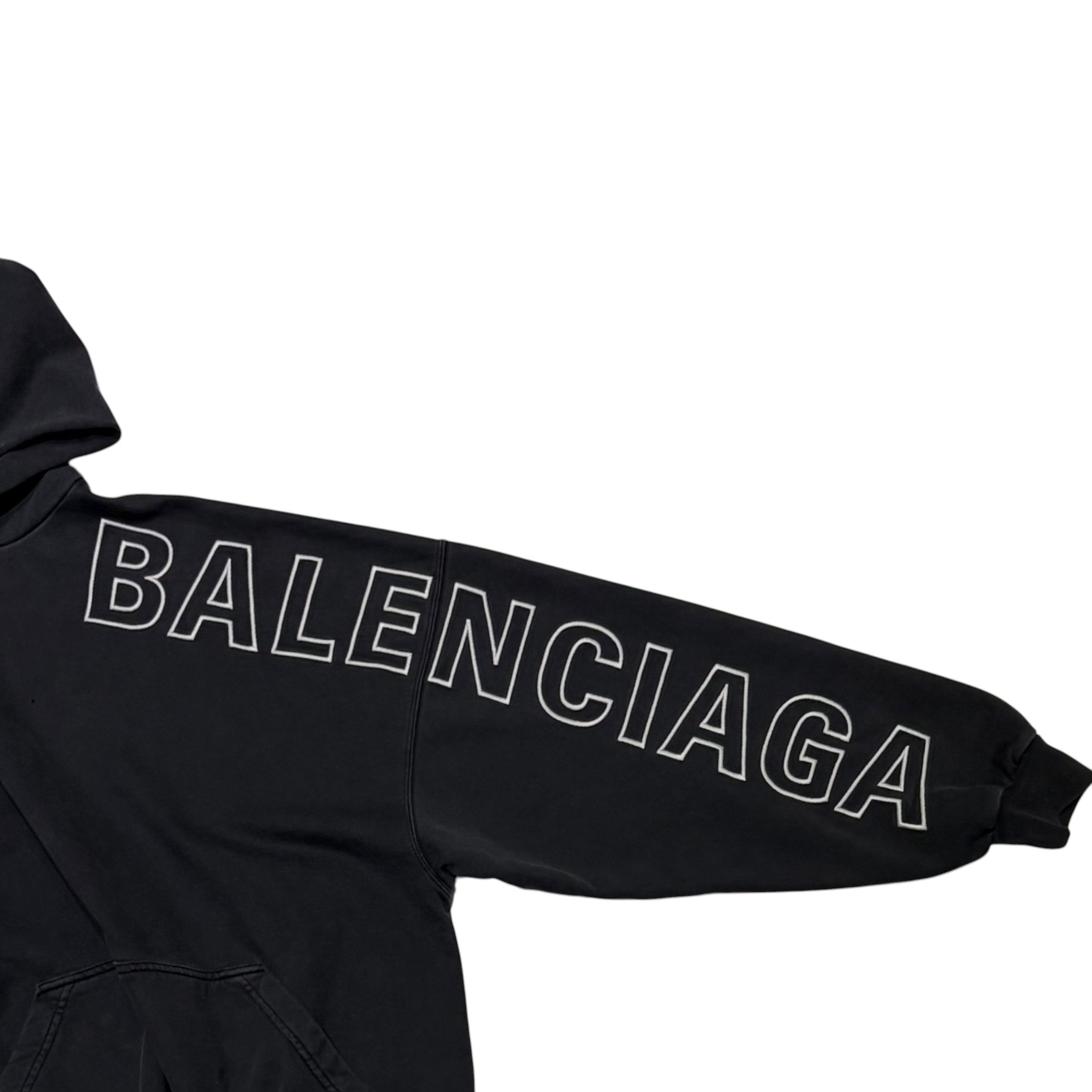 Balenciaga Logo Embroidered Oversized Hoodie Washed Black/White