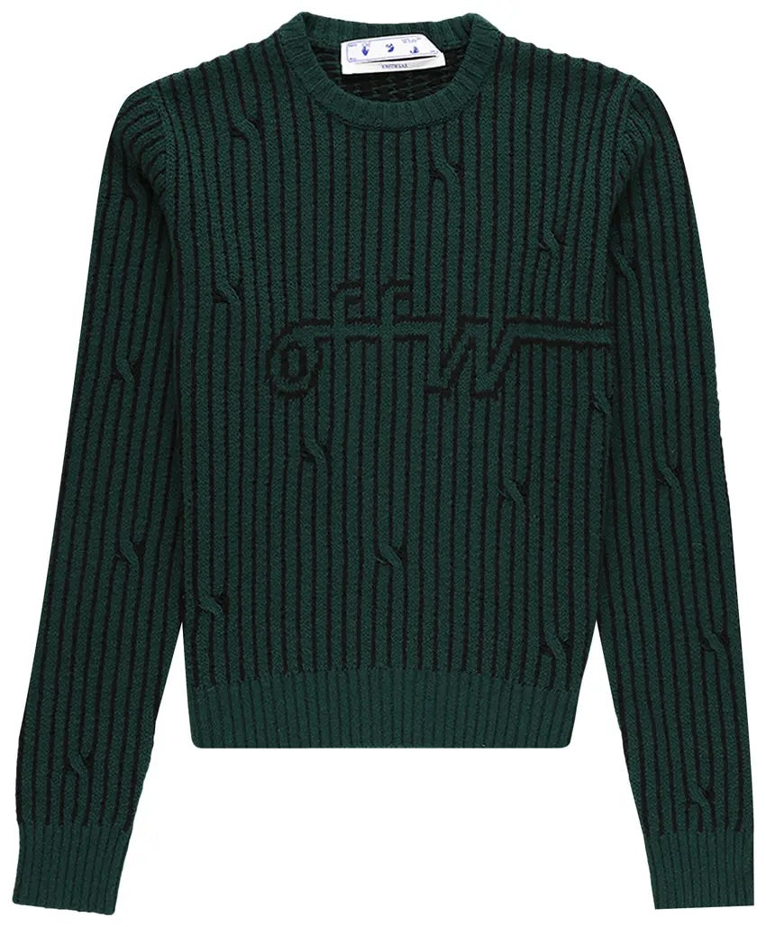 Off-White Cabled Sweater Dark Green