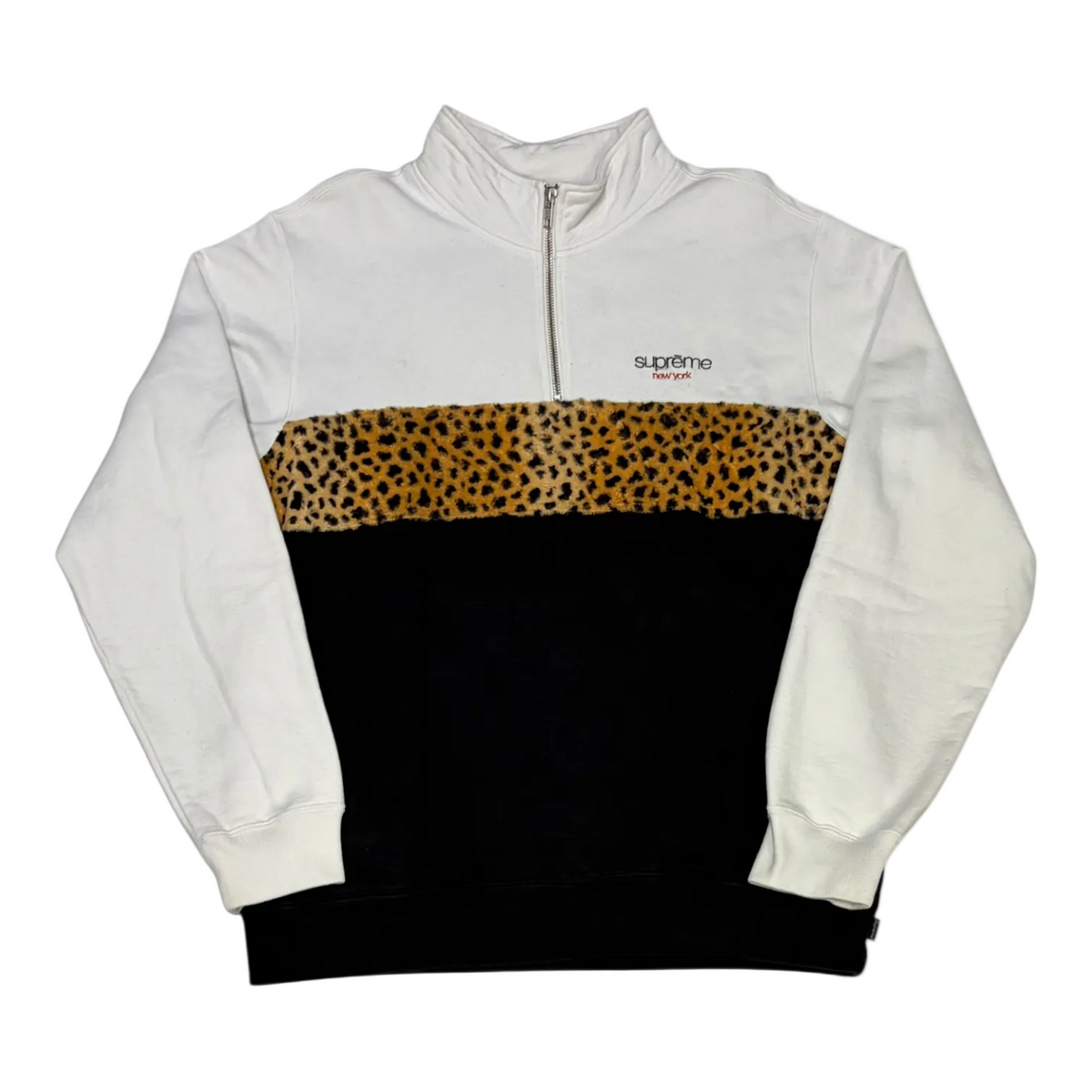Supreme Leopard Panel Half Zip Sweatshirt White
