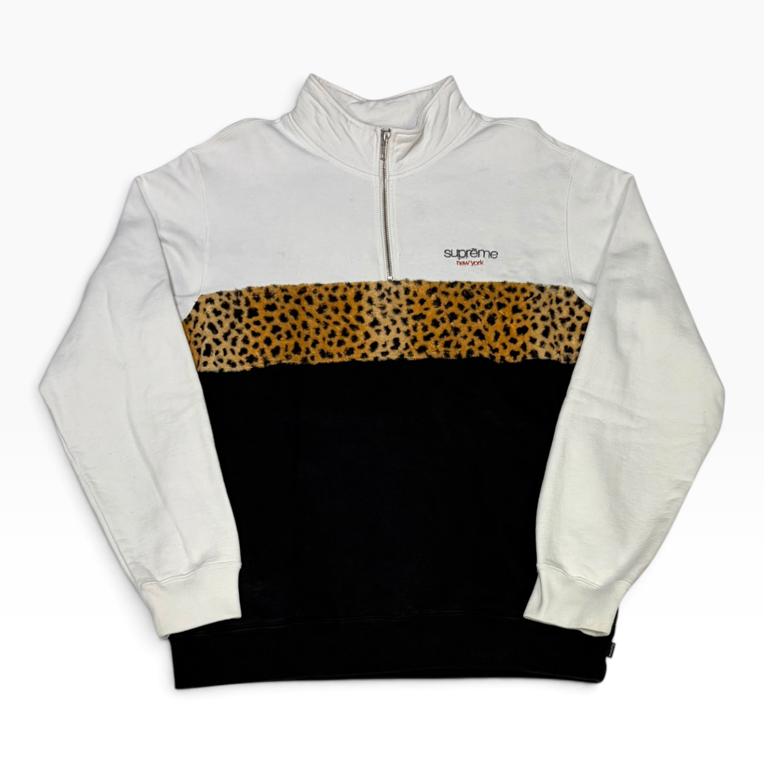 Supreme Leopard Panel Half Zip Sweatshirt White