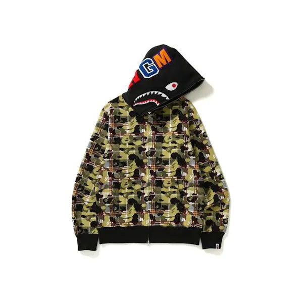 BAPE Check Camo Shark Full Zip Hoodie Beige