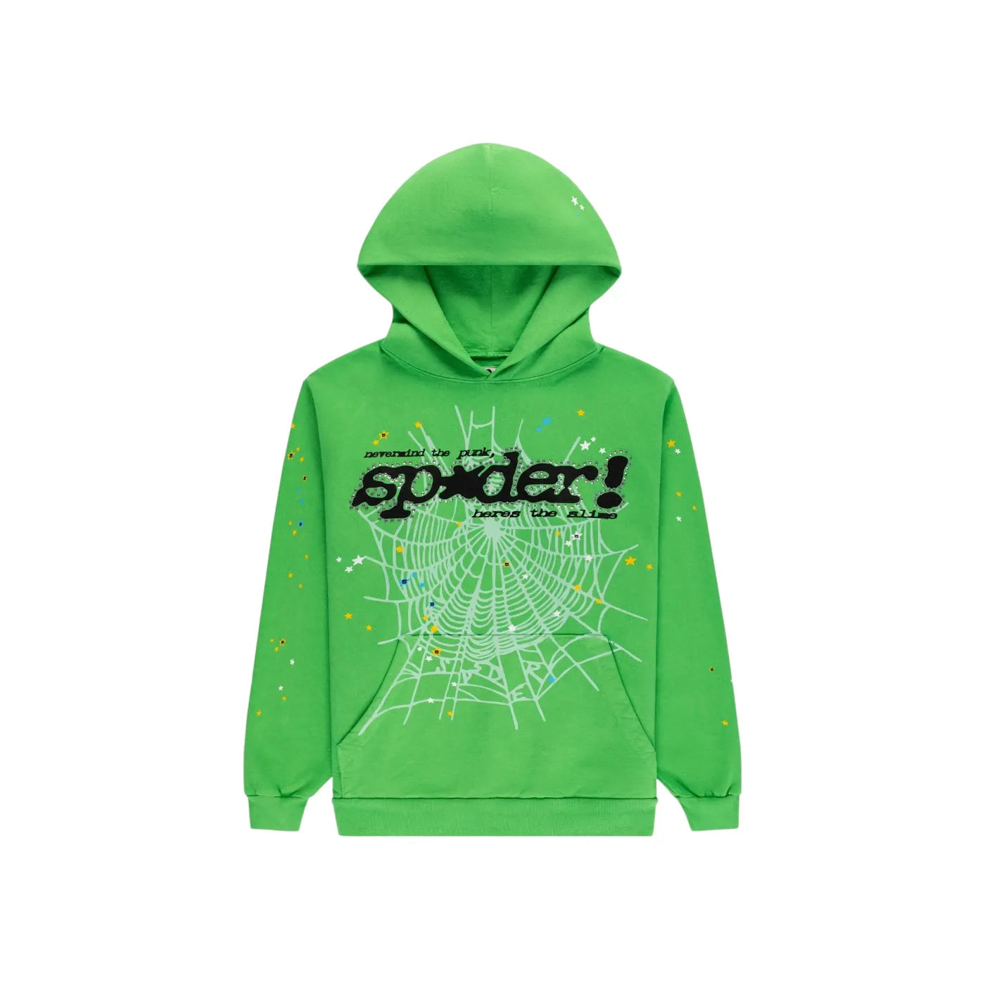 Sp5der Punk V2 Rhinestone Hoodie Bright Green