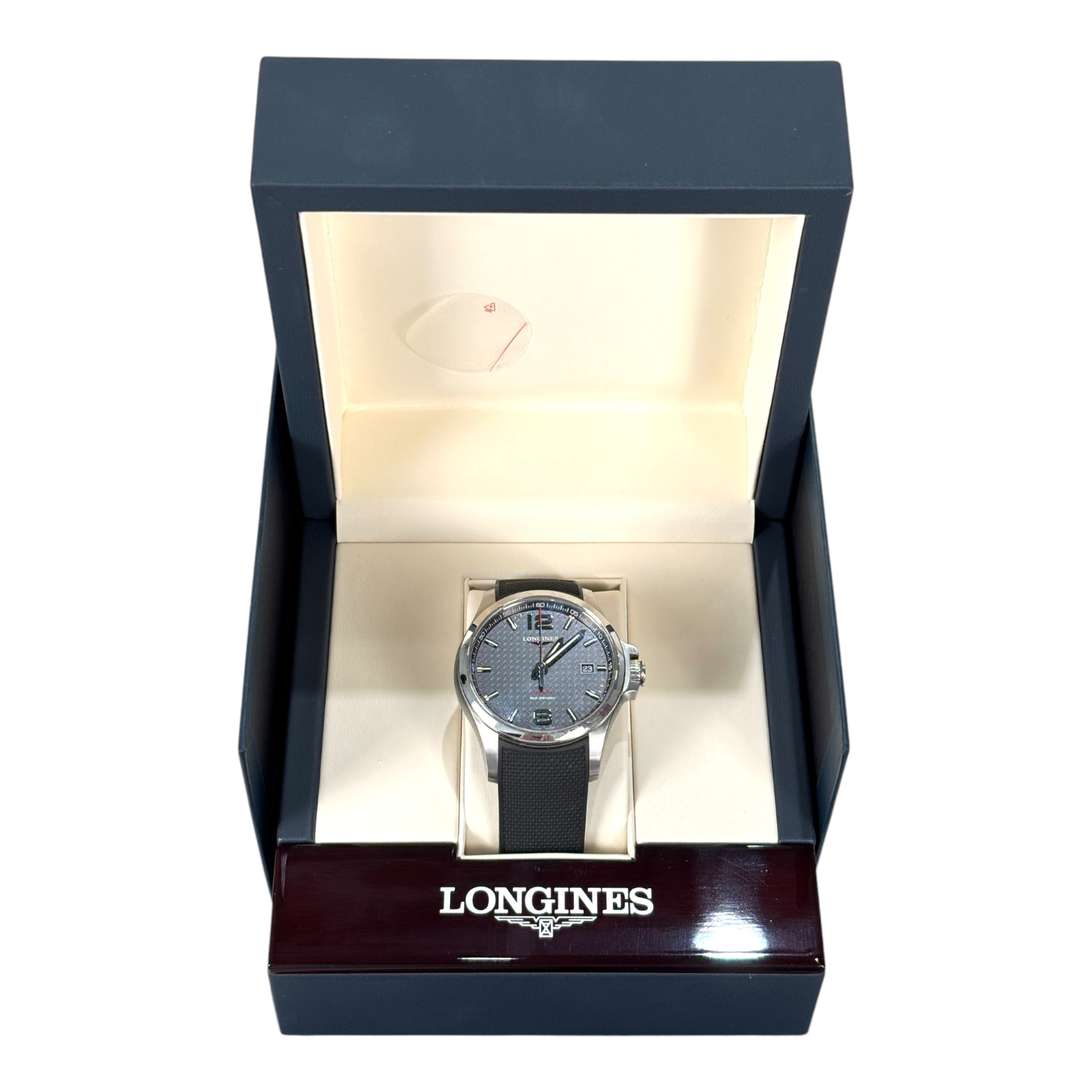 Longines Conquest V.H.P. Black Carbon Dial Rubber Strap Watch