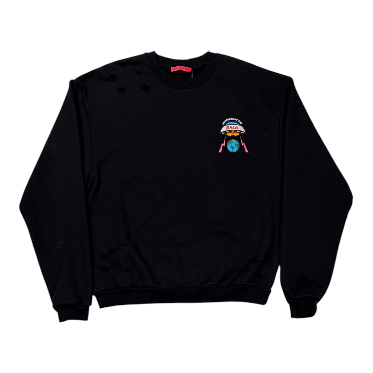 Members of The Rage Distressed Crewneck Small Logo Black