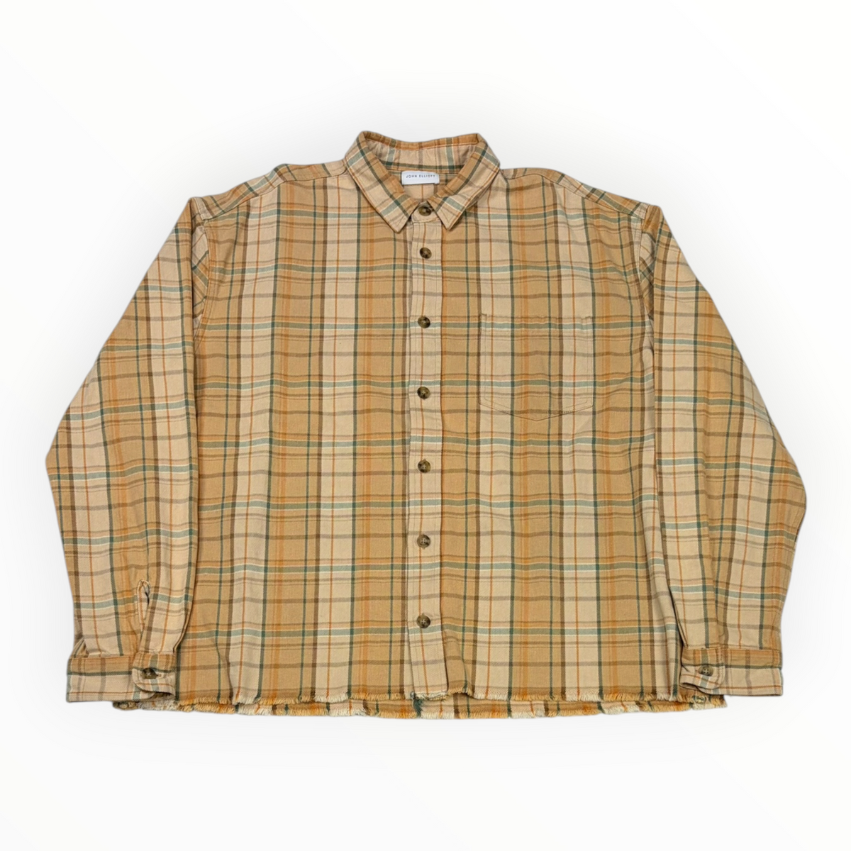 John Elliot Hemi Oversized Flannel Shirt Beige/Golden Yellow