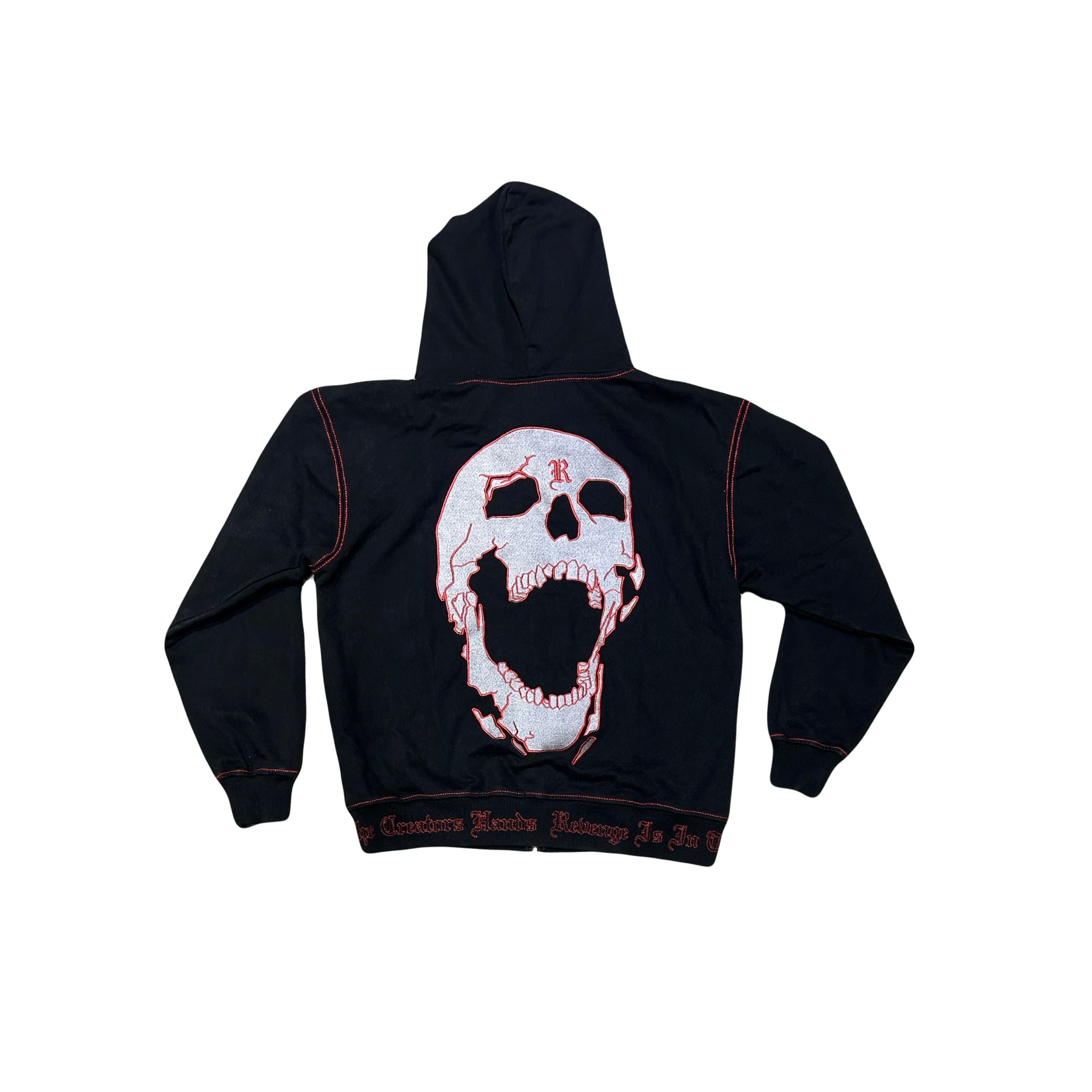 Revenge Contrast Stitch Embroidered Zip Up Hoodie