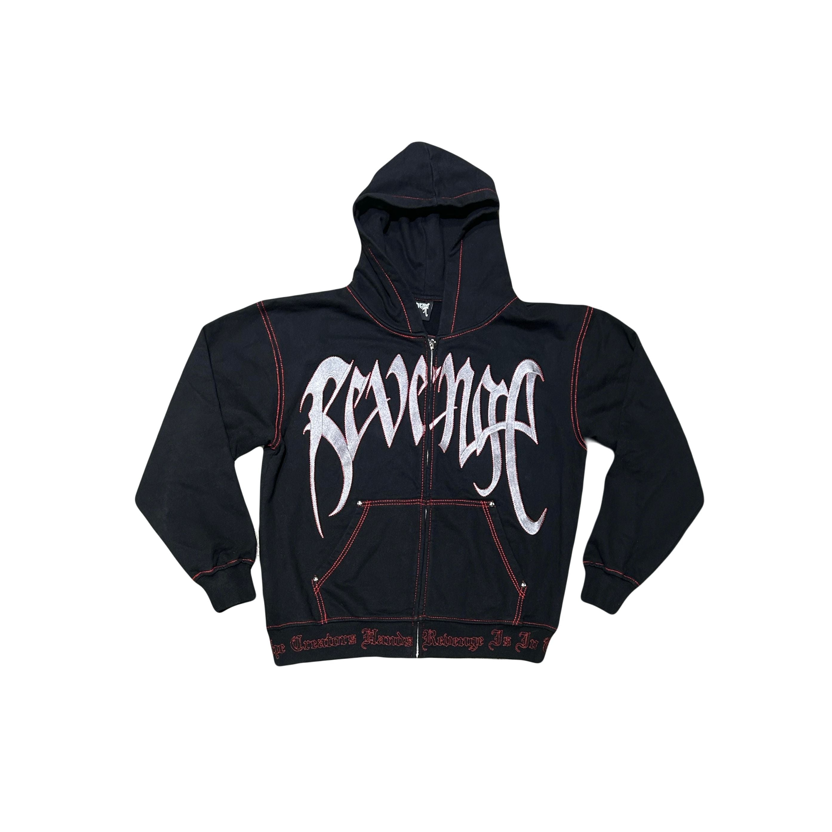 Revenge Contrast Stitch Embroidered Zip Up Hoodie