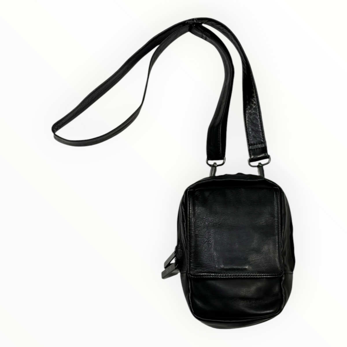 Yohji Yamamoto Scratch Horse Leather Zip Shoulder Pouch Black