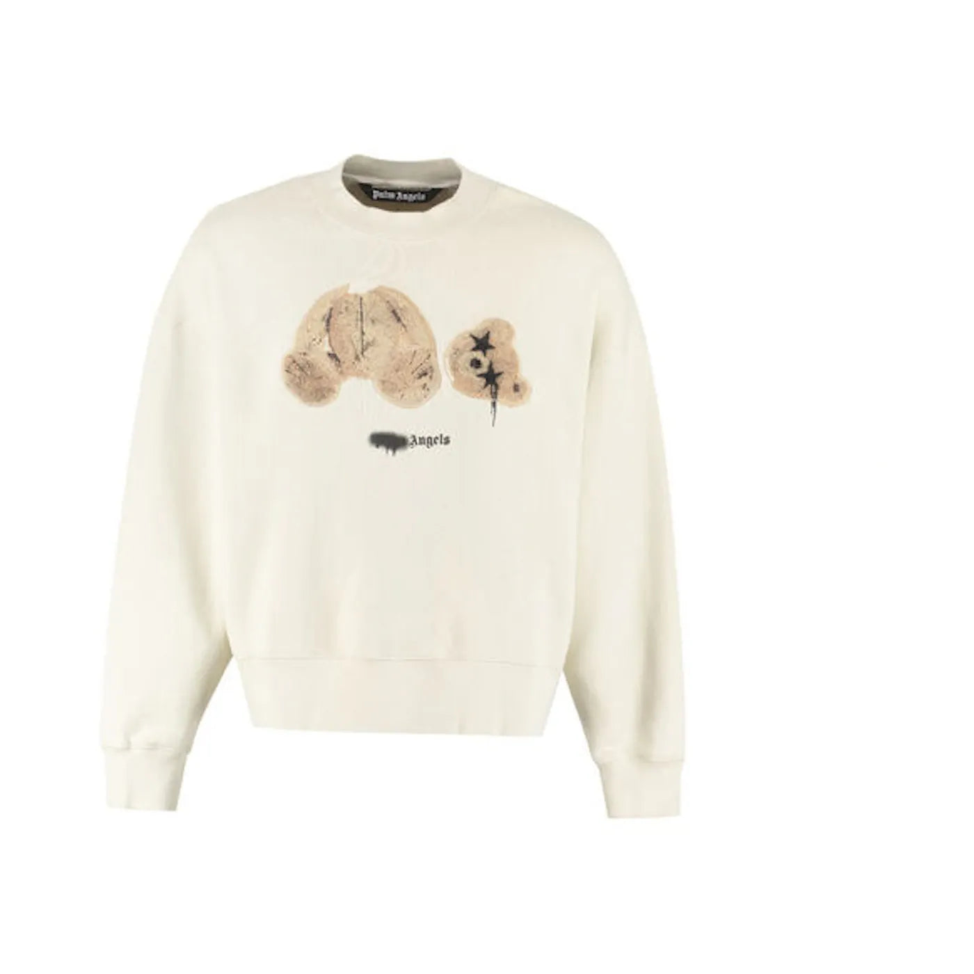 Palm Angels Bear Print Sprayed Logo Sweatshirt Beige