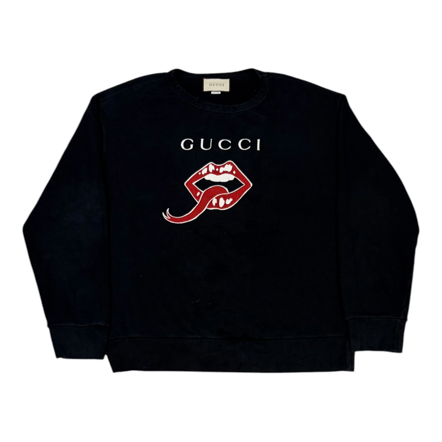 Gucci Lip & Logo Printed Crew Black