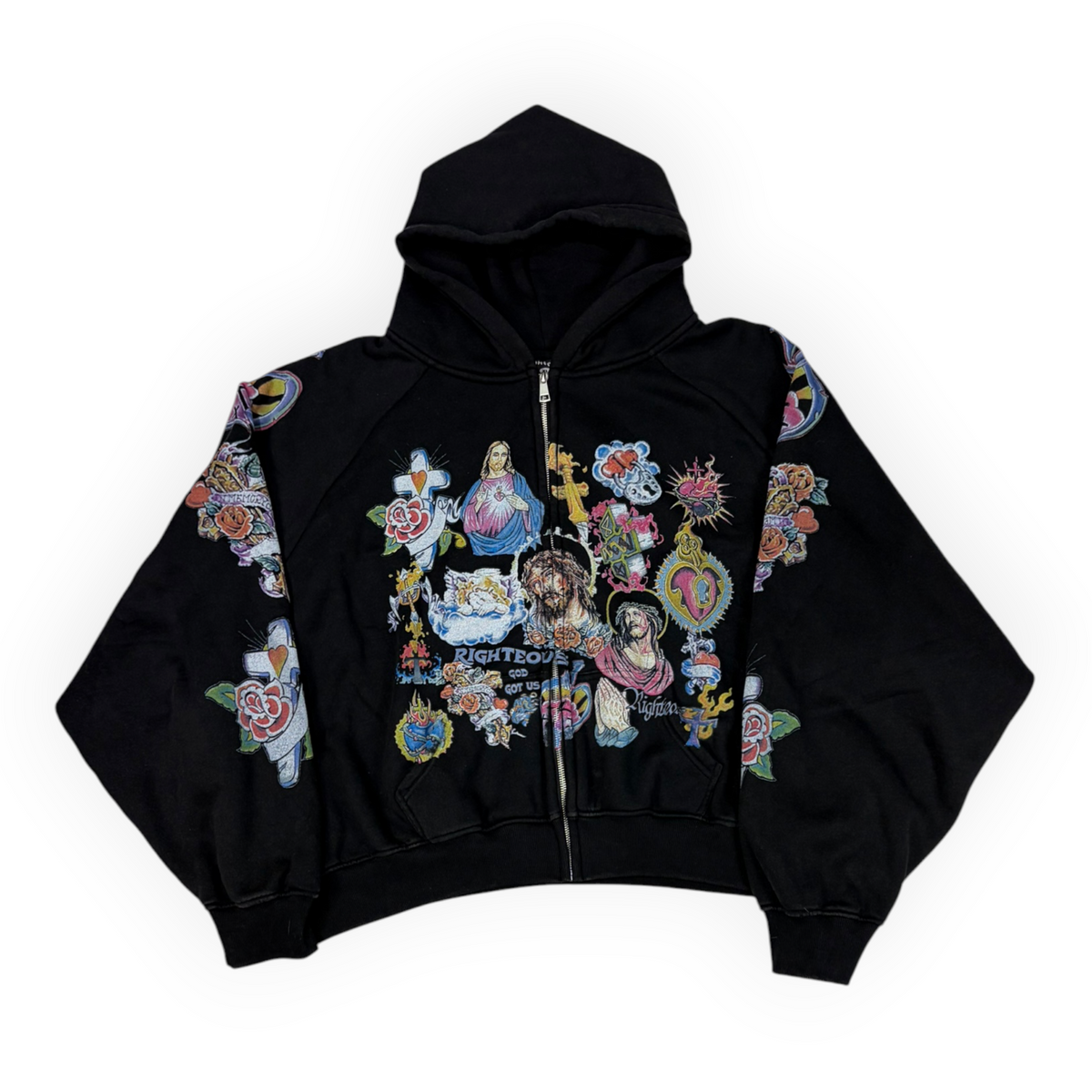 Righteous Risen King Cropped Zip Up Hoodie Black