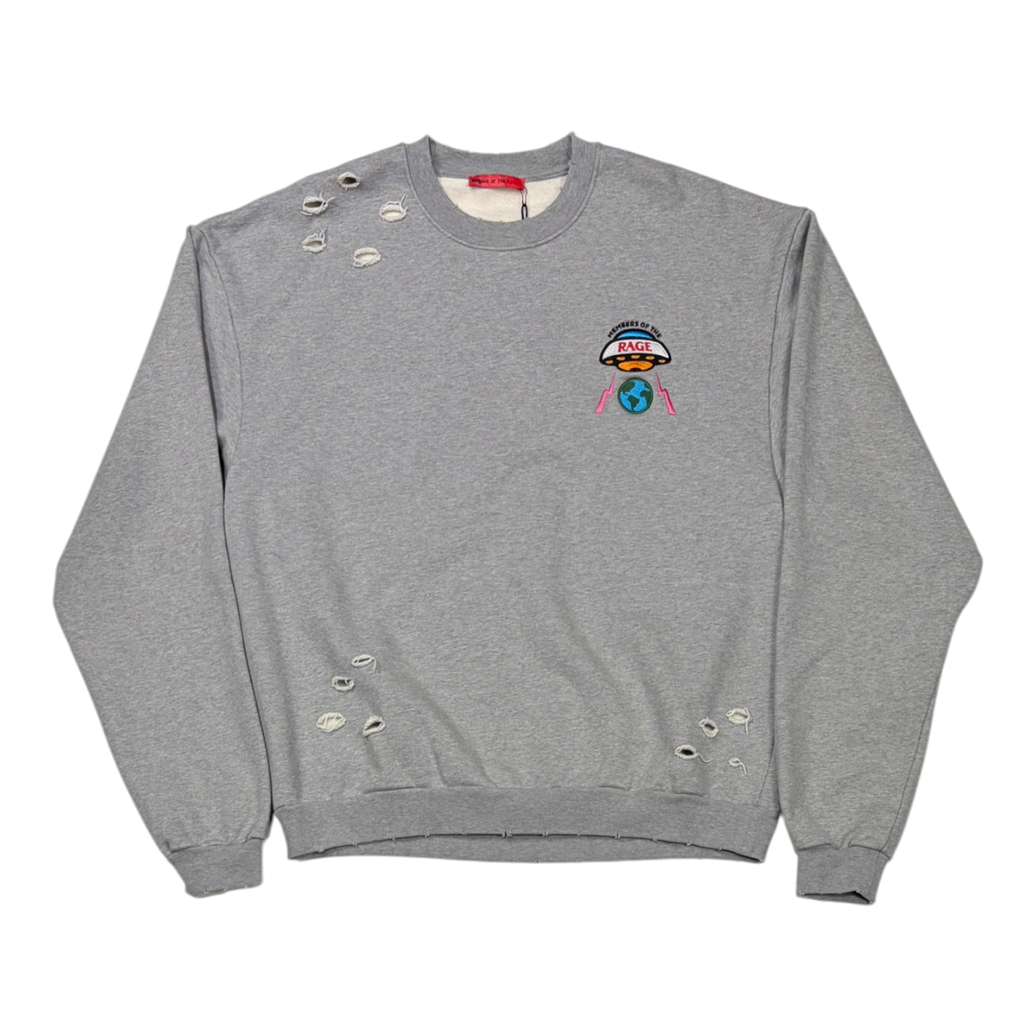 Members of The Rage Distressed Crewneck Small Logo Heather Grey