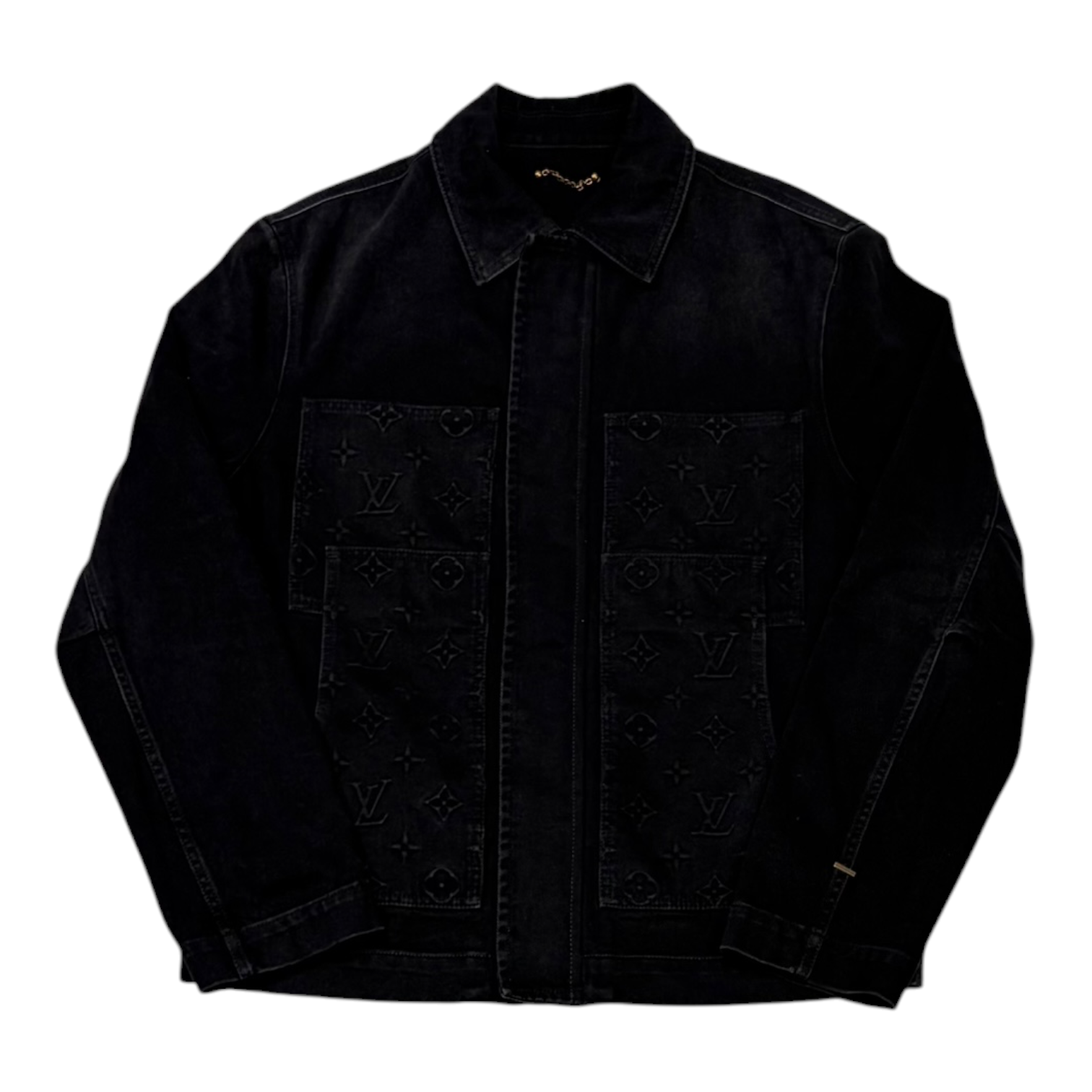 Louis Vuitton Monogram Embossed Denim Workwear Jacket Black
