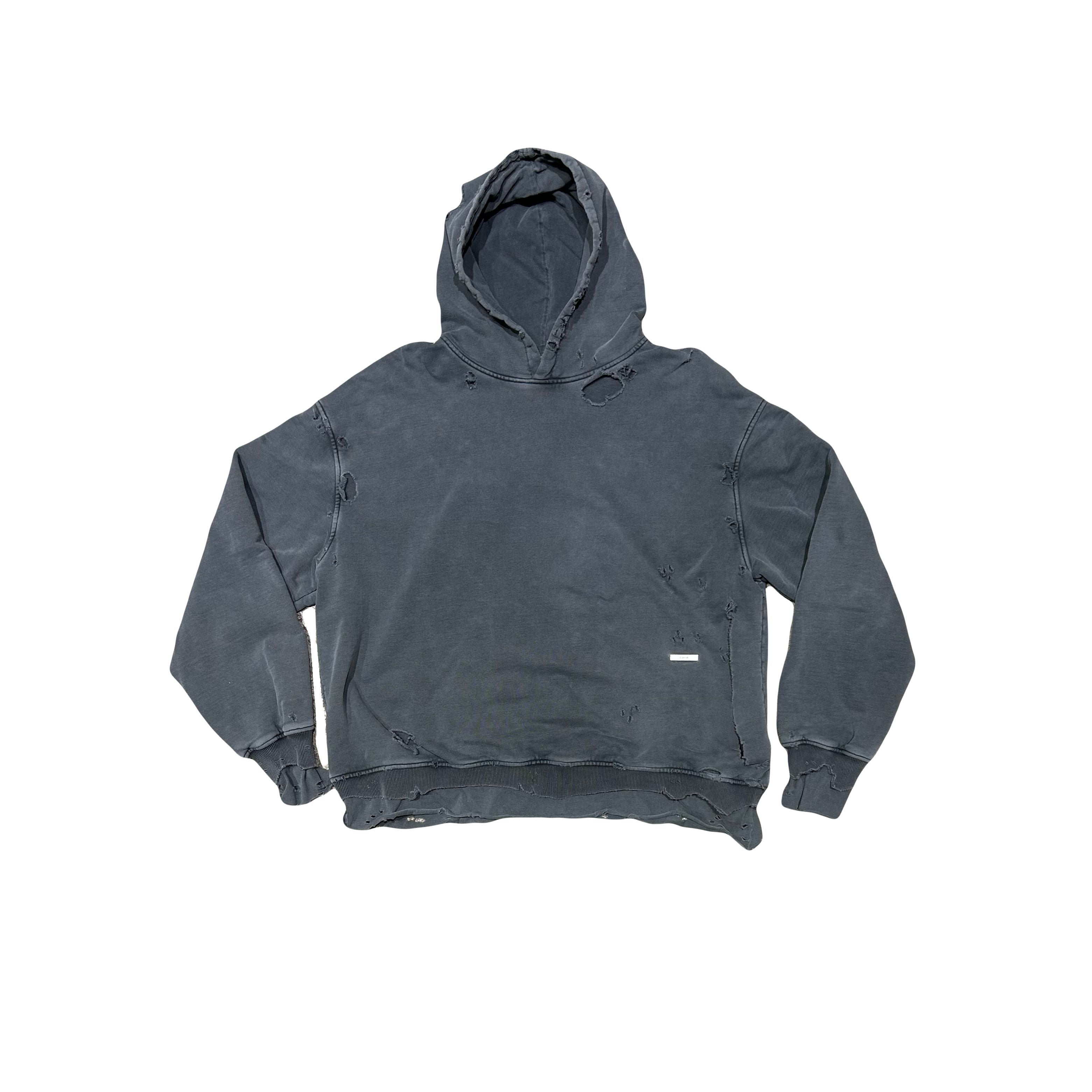 C2H2 Vagrant Double Layer Distressed Hoodie Grey