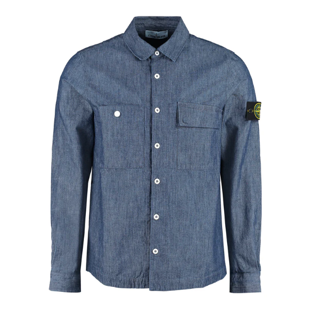 Stone Island LS Denim Button Up Shirt Blue