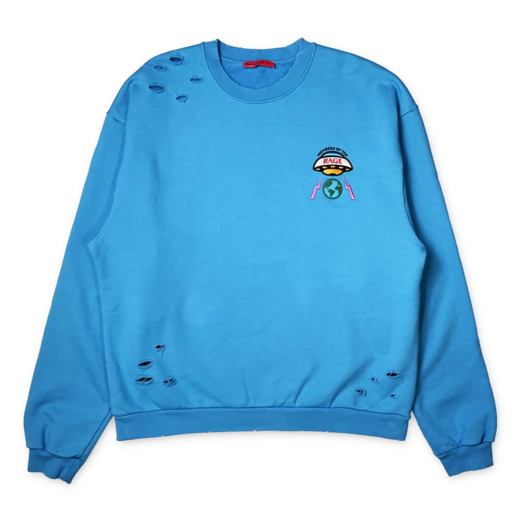 Members of The Rage Distressed Small Logo Crewneck Turquoise