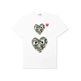 Comme des Garcons PLAY Play Camouflage Double Heart T-shirt White