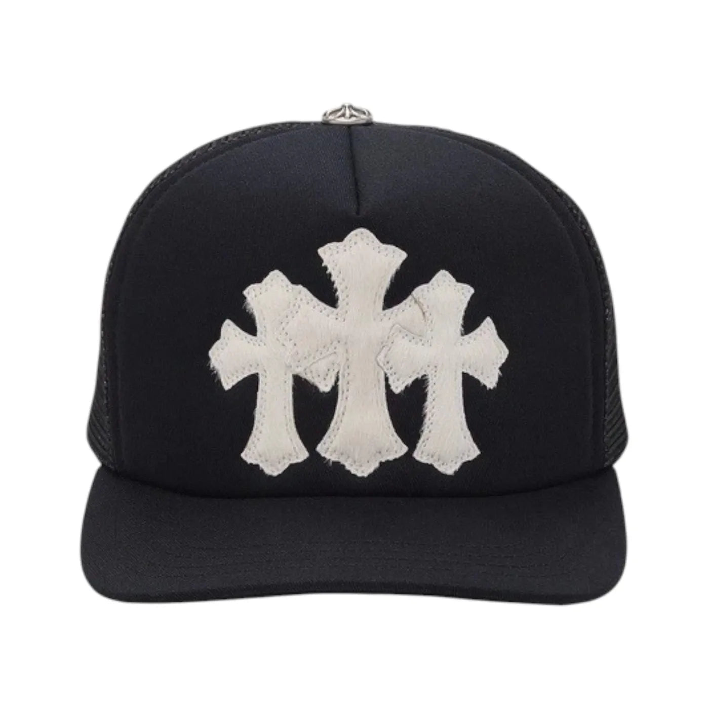 Chrome Hearts White Cemetery Cross CH Trucker Hat Black