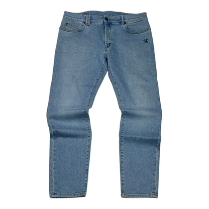 Off-White Diagonal Pocket Distress Skinny Jeans Blue
