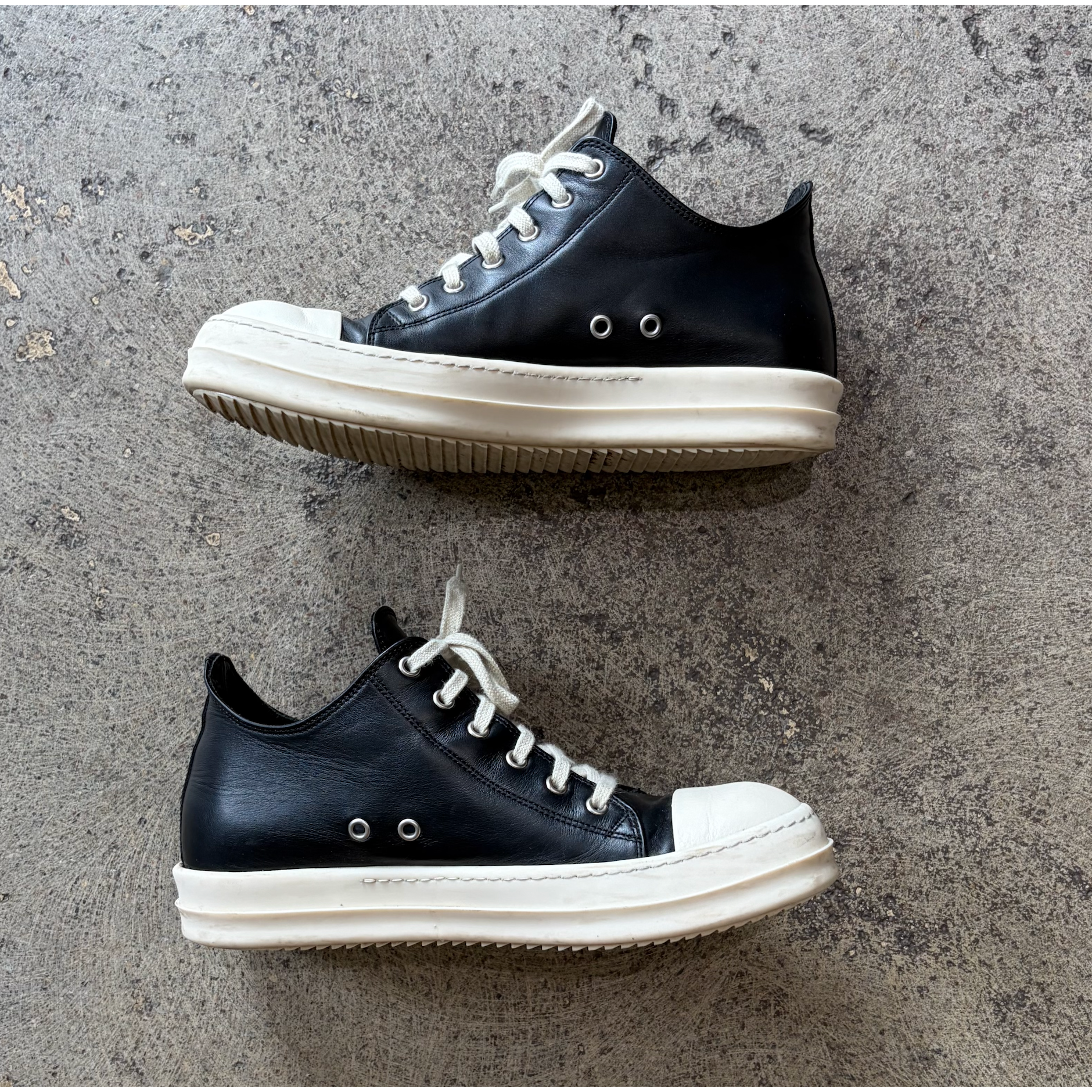 Rick Owens Low Leather Sneakers Black Milk