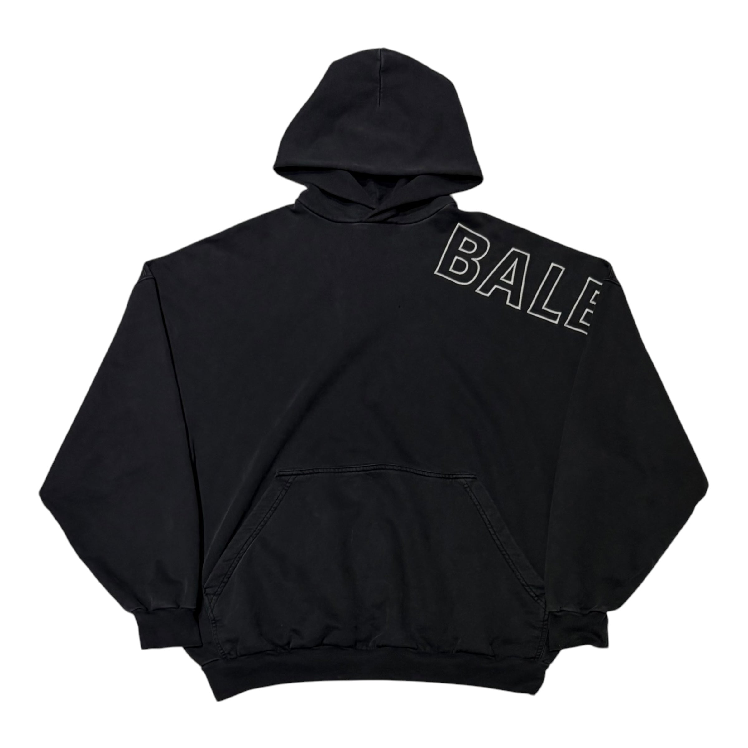 Balenciaga Logo Embroidered Oversized Hoodie Washed Black/White
