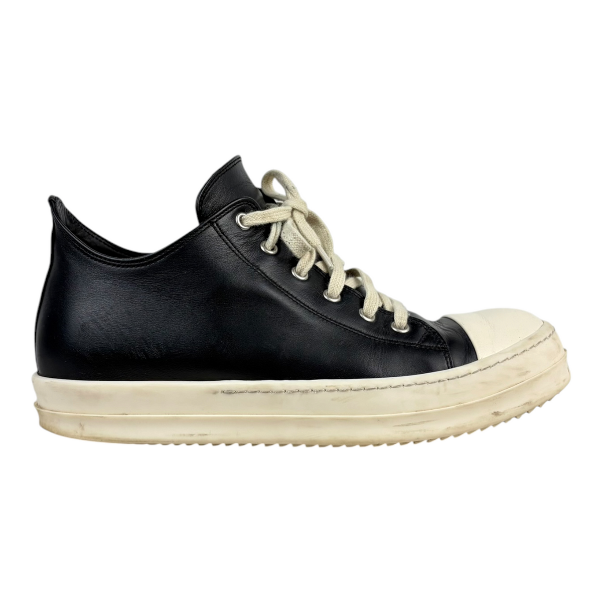 Rick Owens Low Leather Sneakers Black Milk