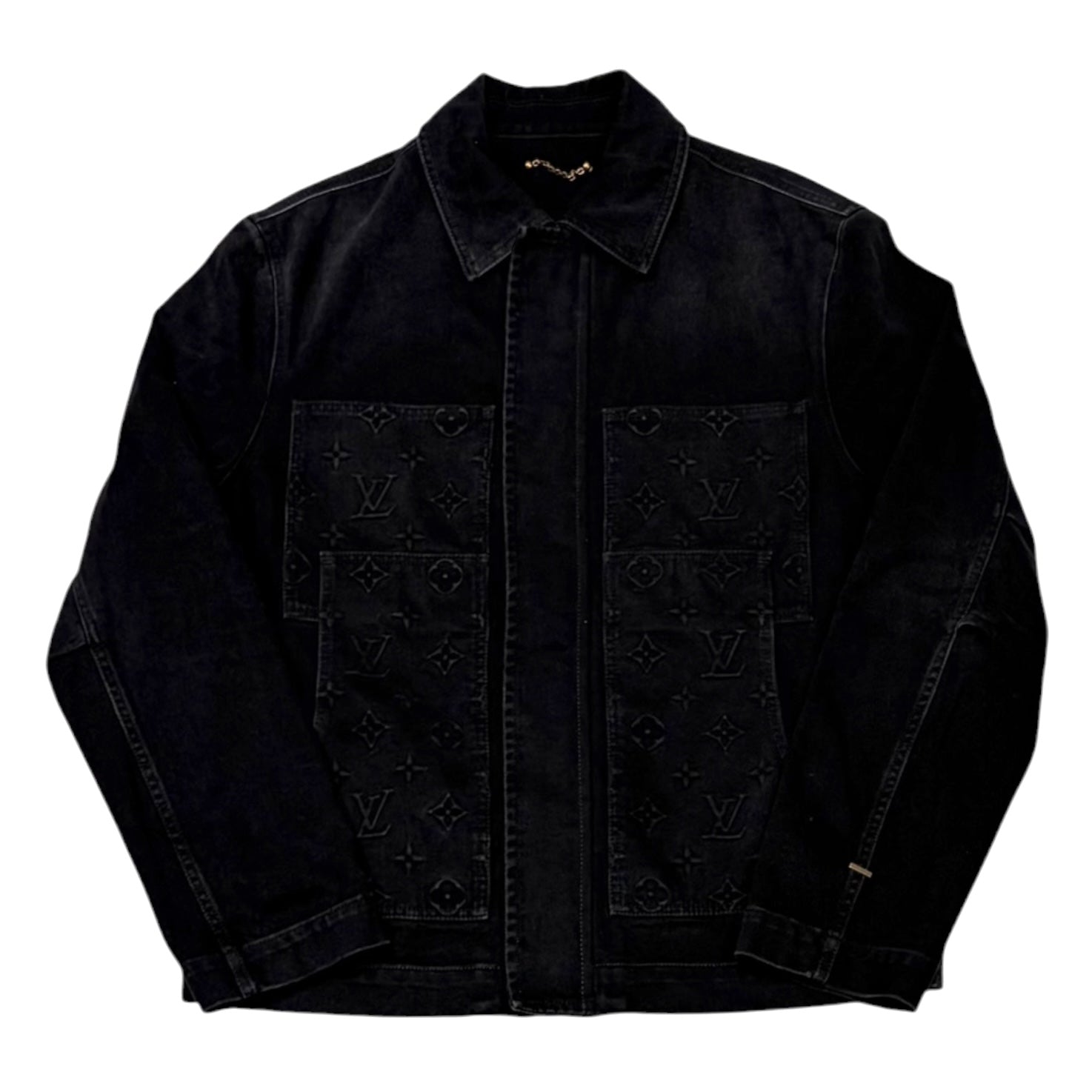 Louis Vuitton Monogram Embossed Denim Workwear Jacket Black