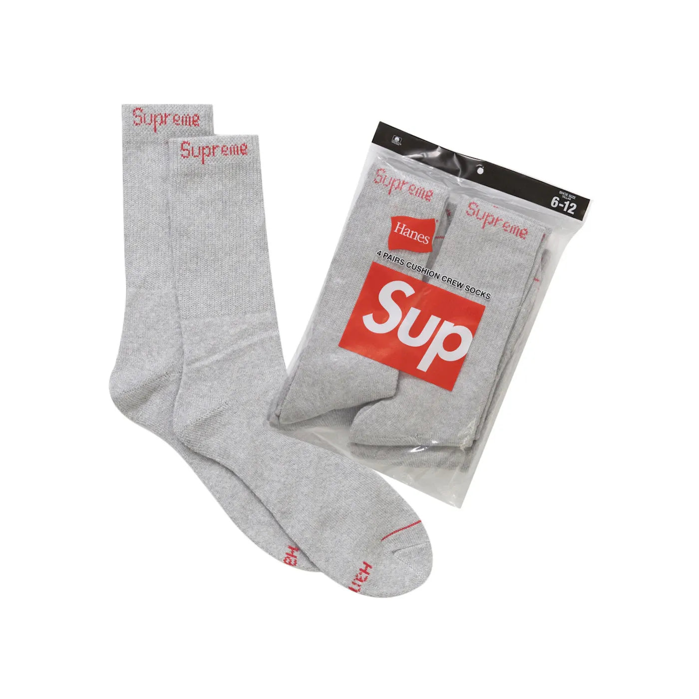 Supreme Hanes Crew Socks (4 Pack) Heather Grey