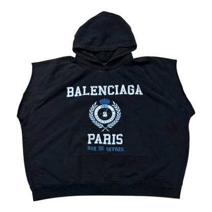 Balenciaga-Est. 1917 College Logo Oversized Sleeveless Hooded Sweatshirt Navy